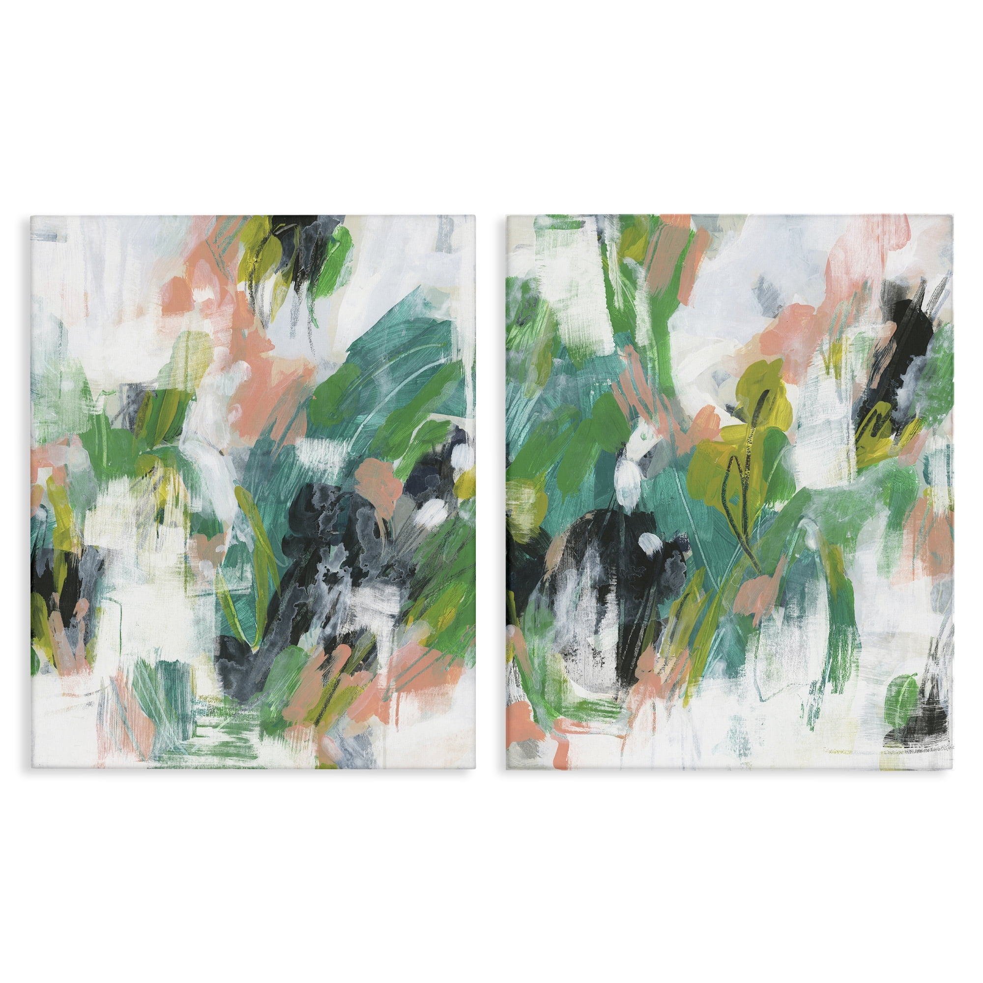 Stupell Industries Green Abstract Layers Abstract Painting Wrapped Canvas Art Print Wall Art, 24 x 30, Set of 2