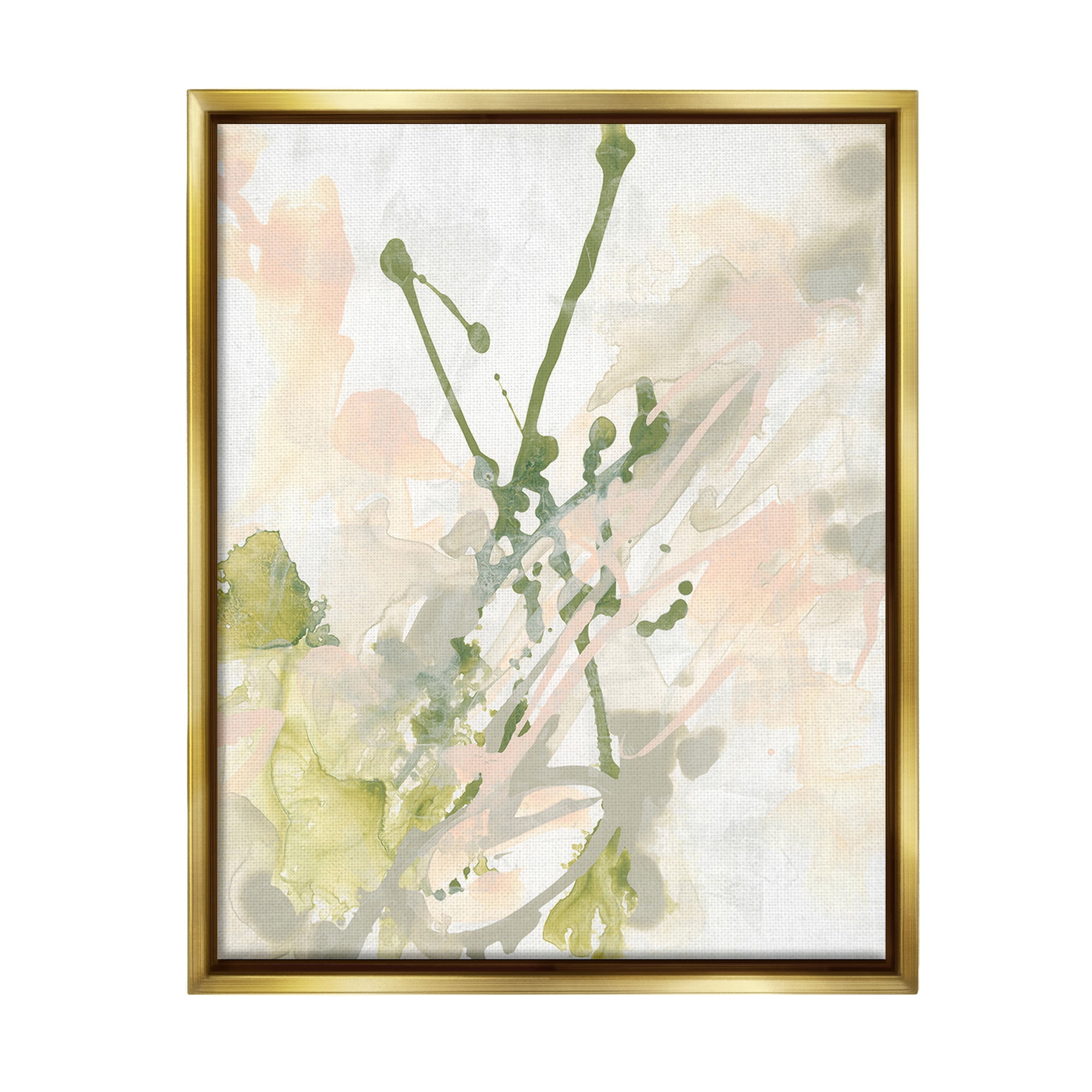 Stupell Industries Green Abstract Splatter Abstract Painting Gold Floater Framed Canvas Art Print Wall Art, 25 x 31
