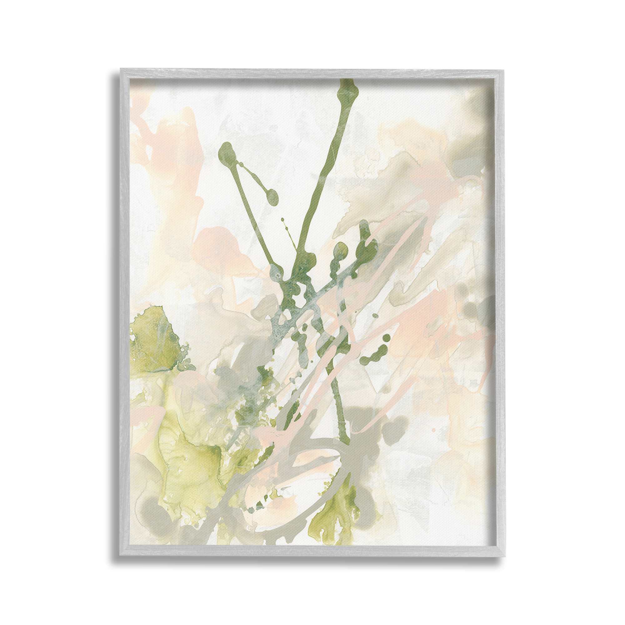 Stupell Industries Green Abstract Splatter Abstract Painting Gray Framed Art Print Wall Art, 16 x 20
