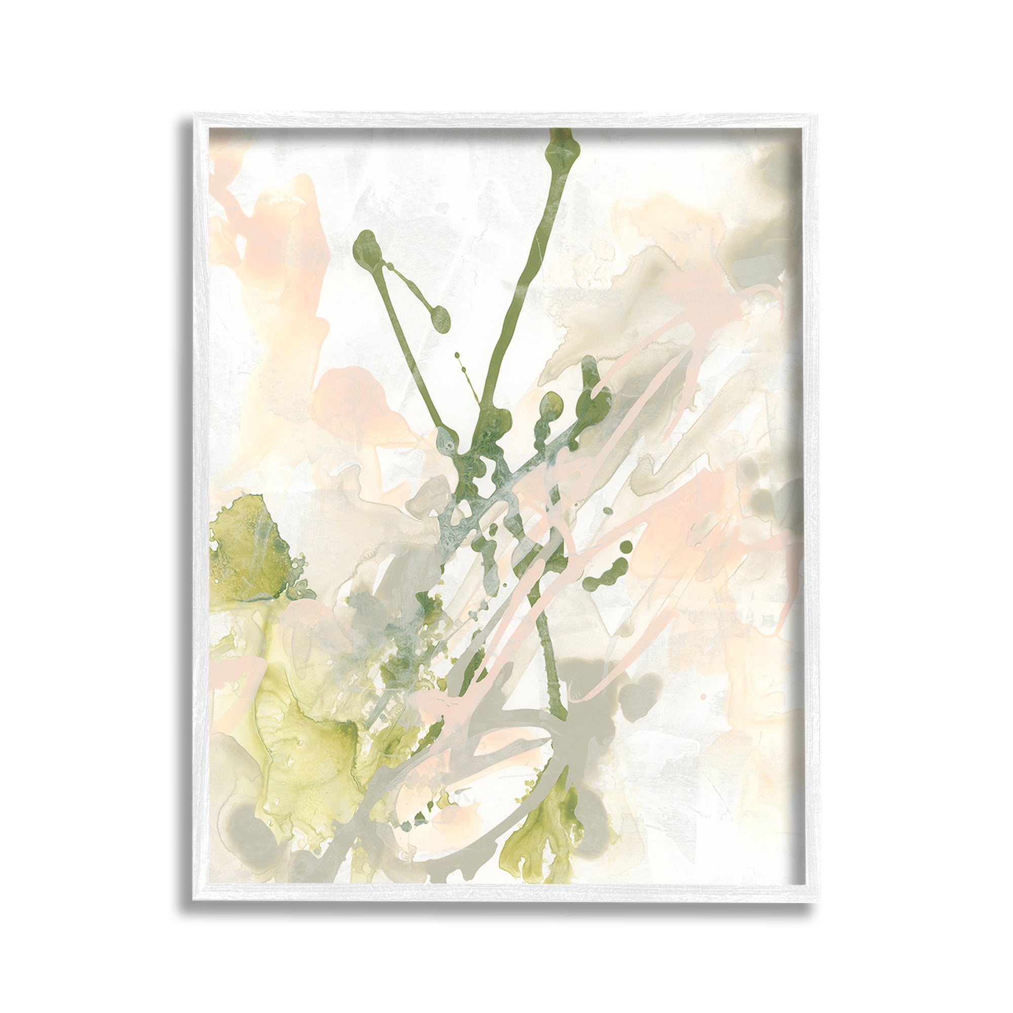 Stupell Industries Green Abstract Splatter Abstract Painting White Framed Art Print Wall Art, 11 x 14