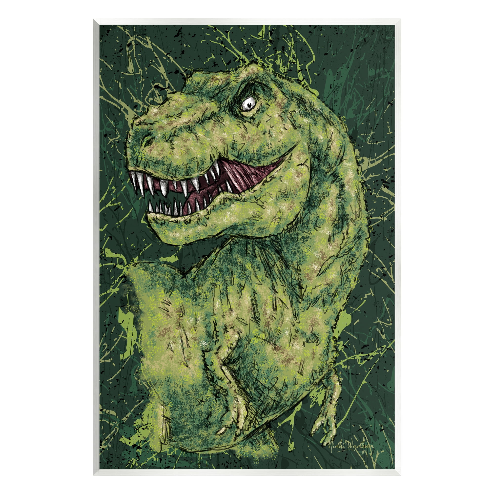 Stupell Industries Green Abstract T-Rex Animals & Insects Painting Unframed Art Print Wall Art, 13 x 19