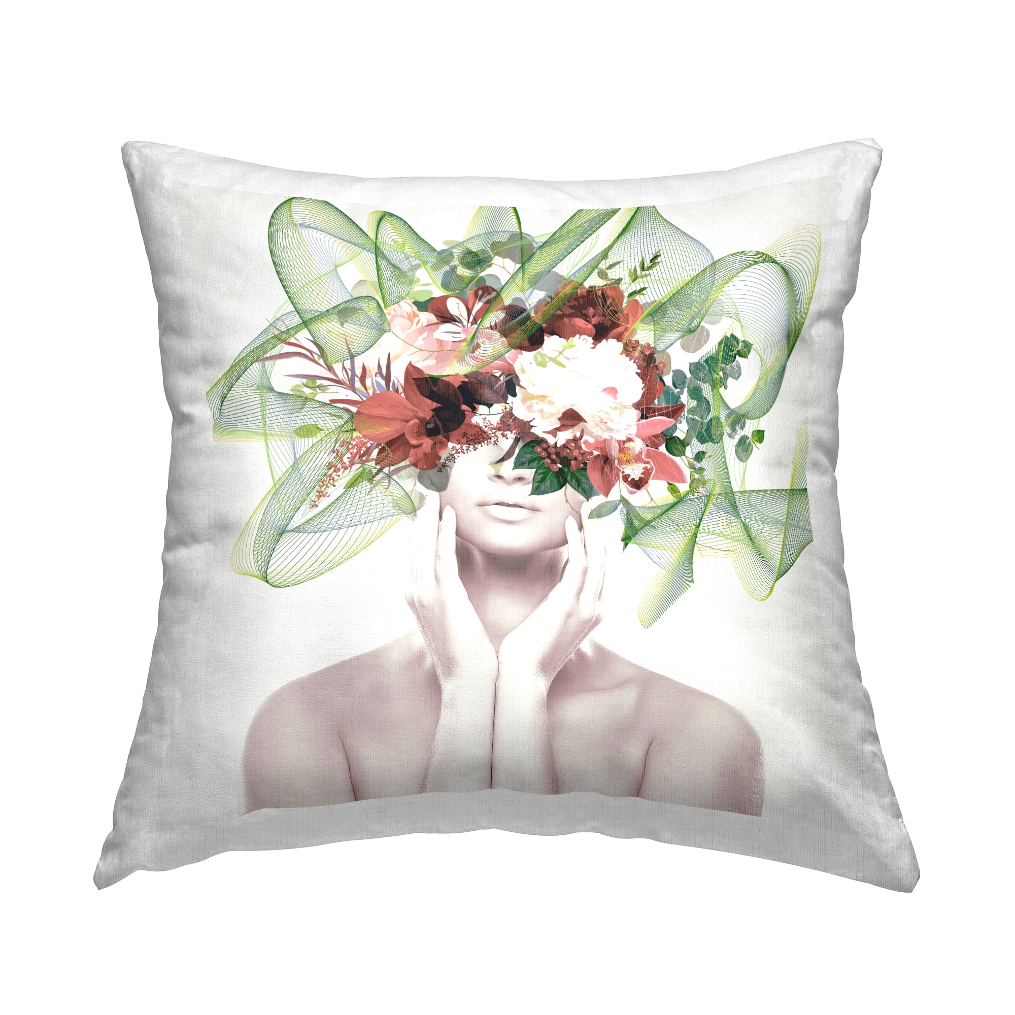 Stupell Industries Green Accent Floral Girl Printed Throw Pillow Design by Irena Orlov