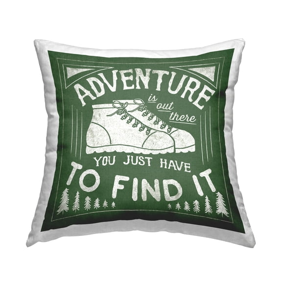 Stupell Industries Green Adventure Hiking Phrase Square Decorative Printed Throw Pillow, 18 x 18
