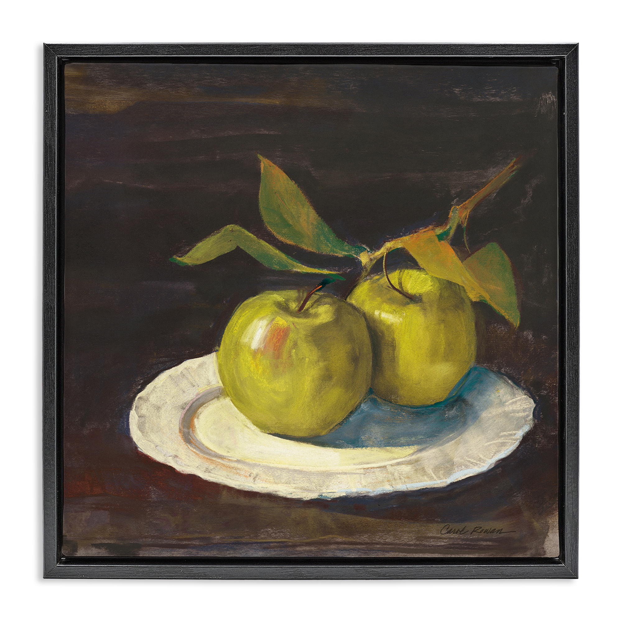 Stupell Industries Green Apple Still Life Food & Beverage Painting Black Floater Framed Canvas Art Print Wall Art, 25 x 25