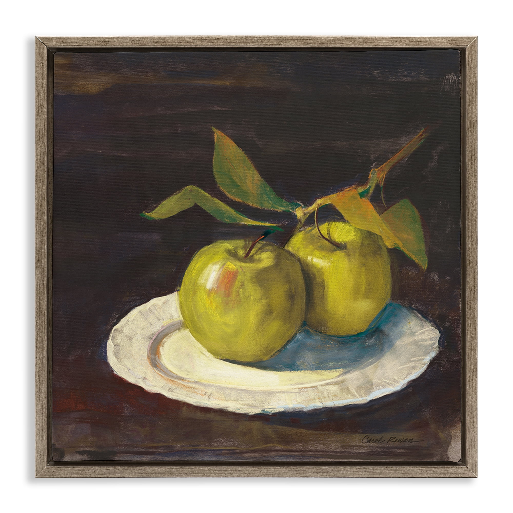 Stupell Industries Green Apple Still Life Food & Beverage Painting Brown Floater Framed Canvas Art Print Wall Art, 25 x 25
