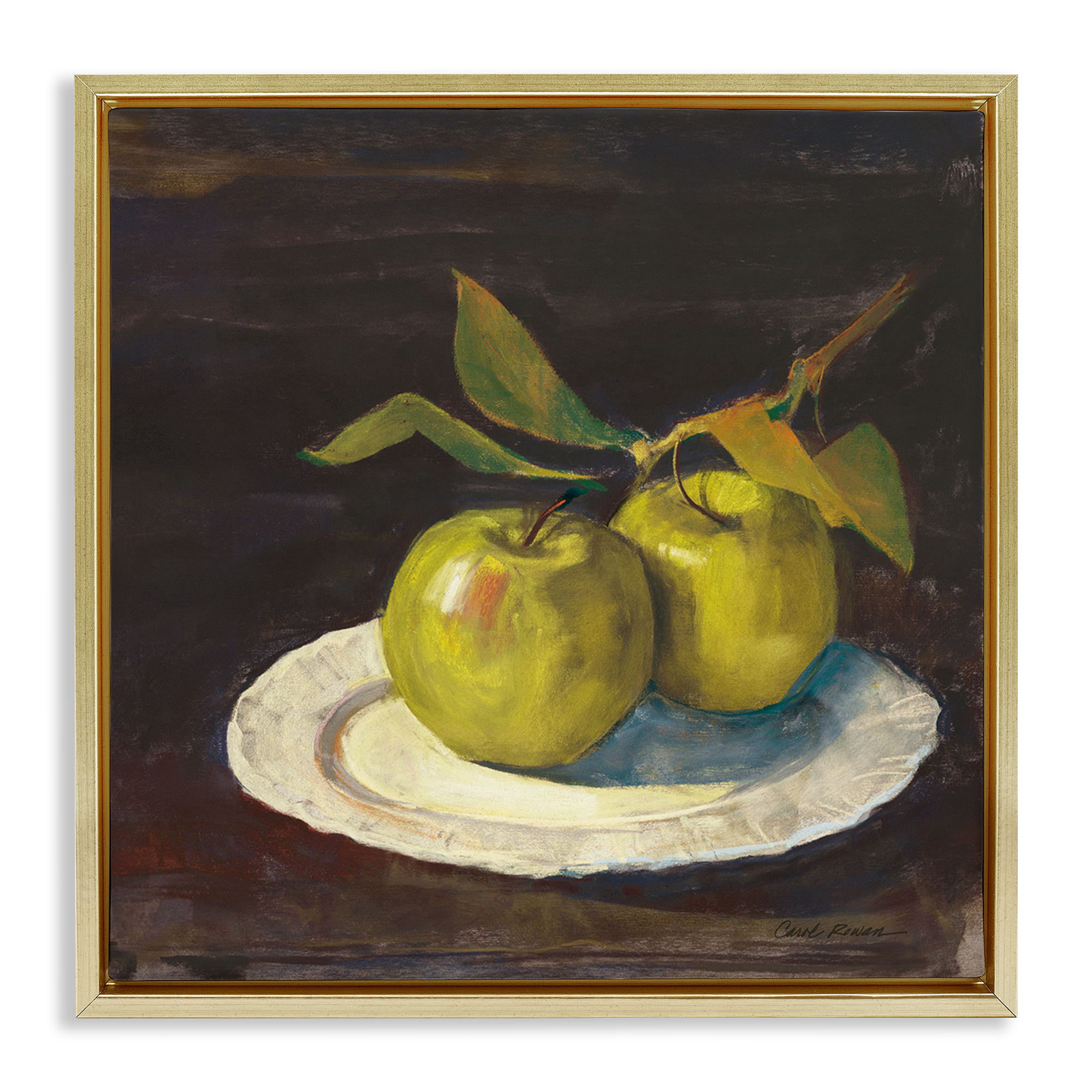 Stupell Industries Green Apple Still Life Food & Beverage Painting Gold Floater Framed Canvas Art Print Wall Art, 18 x 18