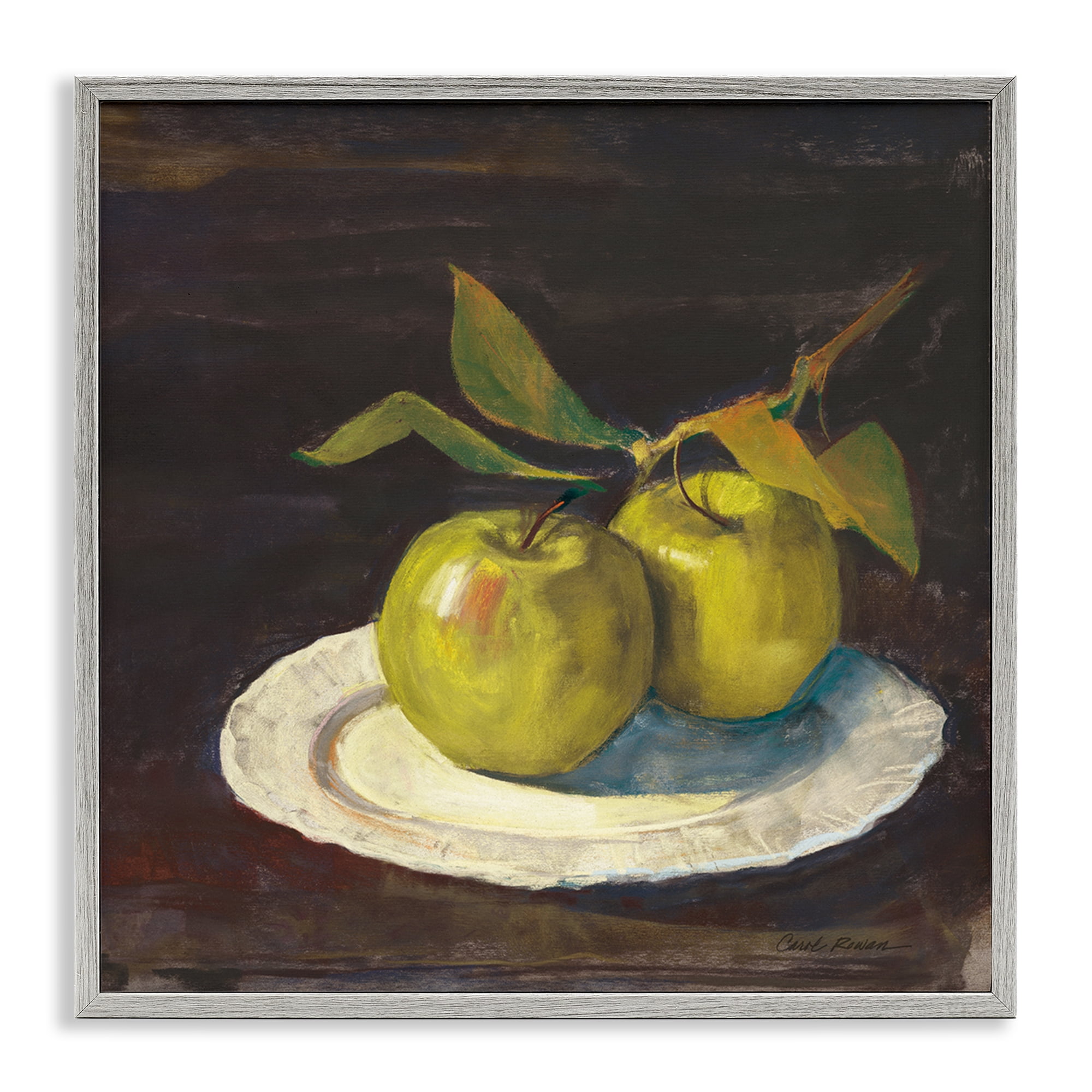 Stupell Industries Green Apple Still Life Food & Beverage Painting Gray Framed Art Print Wall Art, 24 x 24