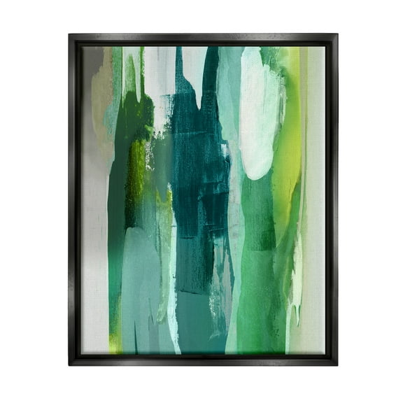 Stupell Industries Green Asymmetrical Abstract Abstract Painting Black Floater Framed Art Print Wall Art, 17 x 21