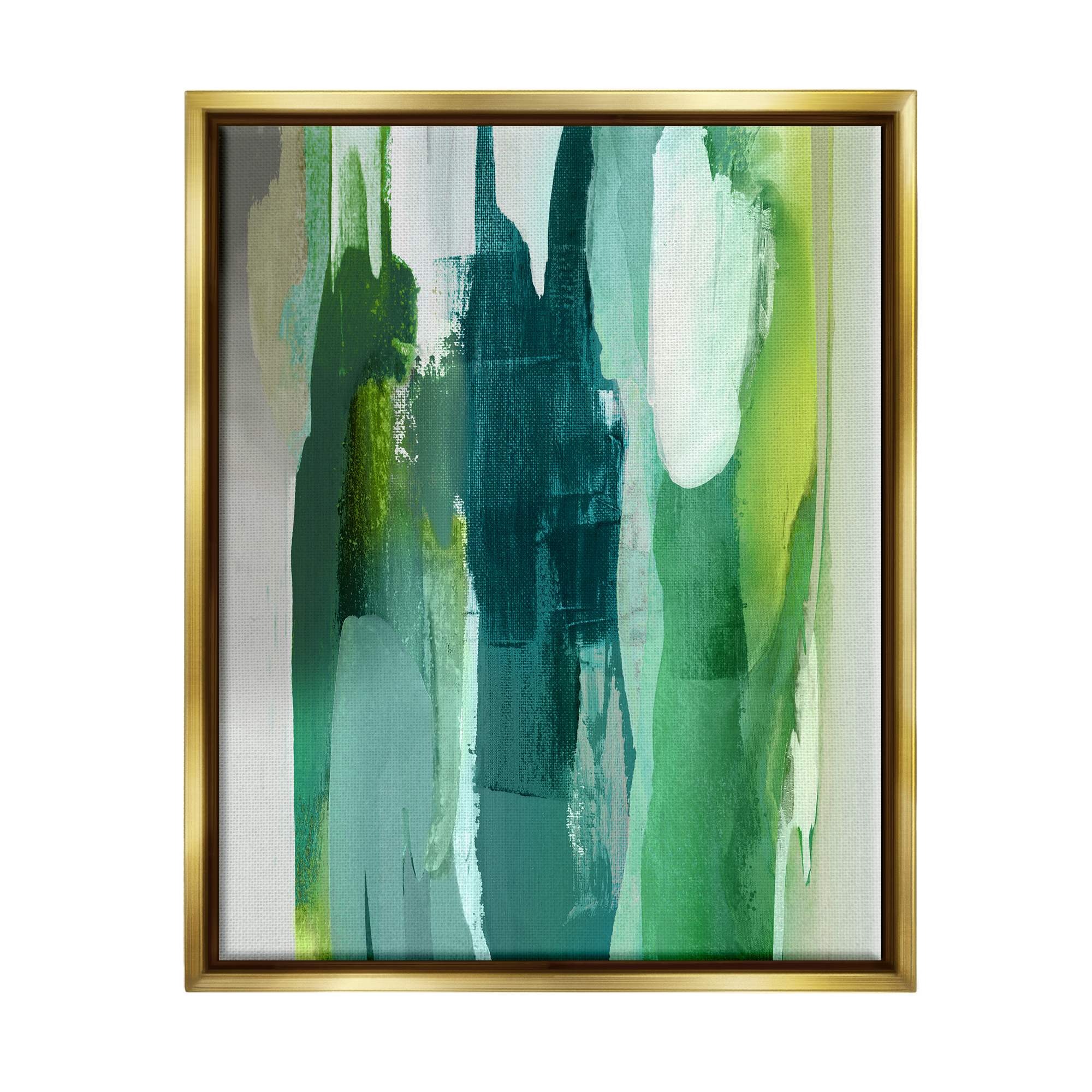 Stupell Industries Green Asymmetrical Abstract Abstract Painting Gold Floater Framed Art Print Wall Art, 25 x 31