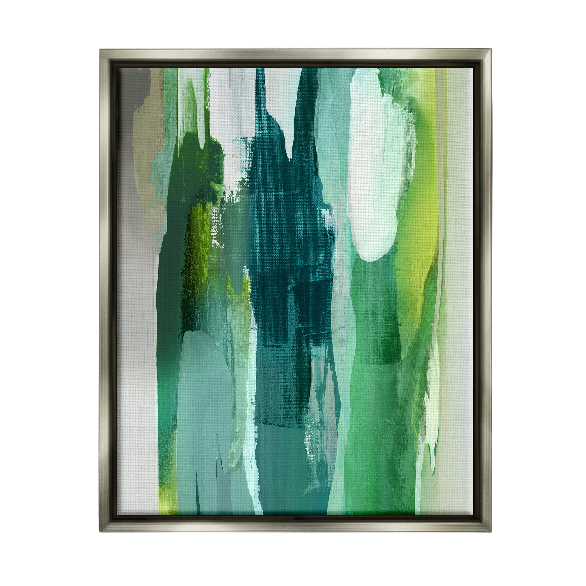 Stupell Industries Green Asymmetrical Abstract Abstract Painting Gray Floater Framed Art Print Wall Art, 17 x 21