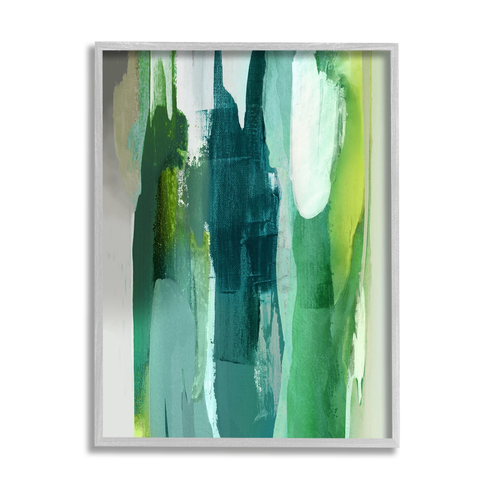Stupell Industries Green Asymmetrical Abstract Abstract Painting Gray Framed Art Print Wall Art, 24 x 30