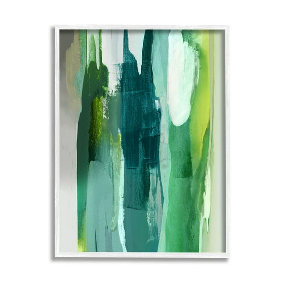 Stupell Industries Green Asymmetrical Abstract Abstract Painting White Framed Art Print Wall Art, 24 x 30