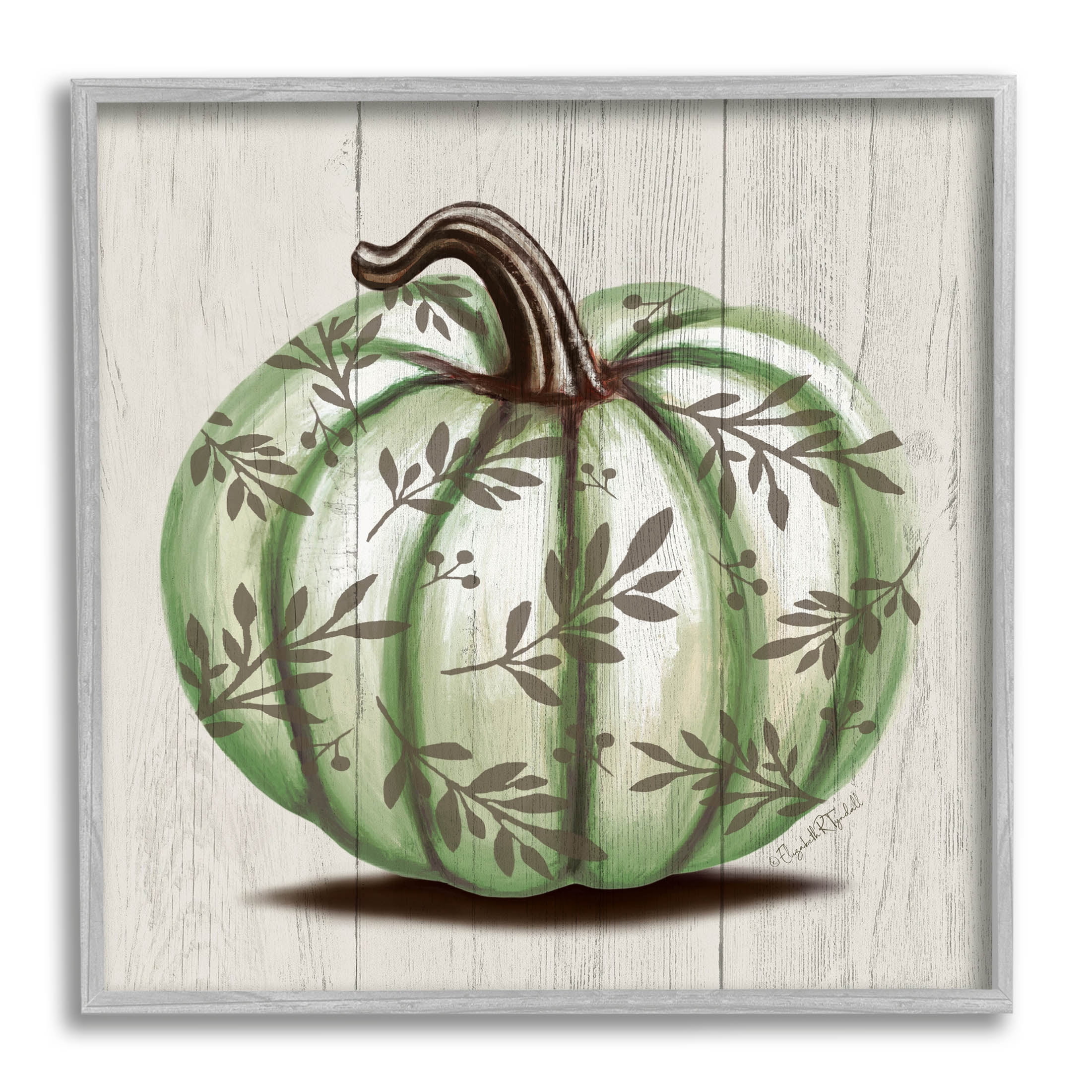 Stupell Industries Green Autumn Pumpkin Patterned Graphic Art Gray Framed Art Print Wall Art, Design by Elizabeth Tyndall