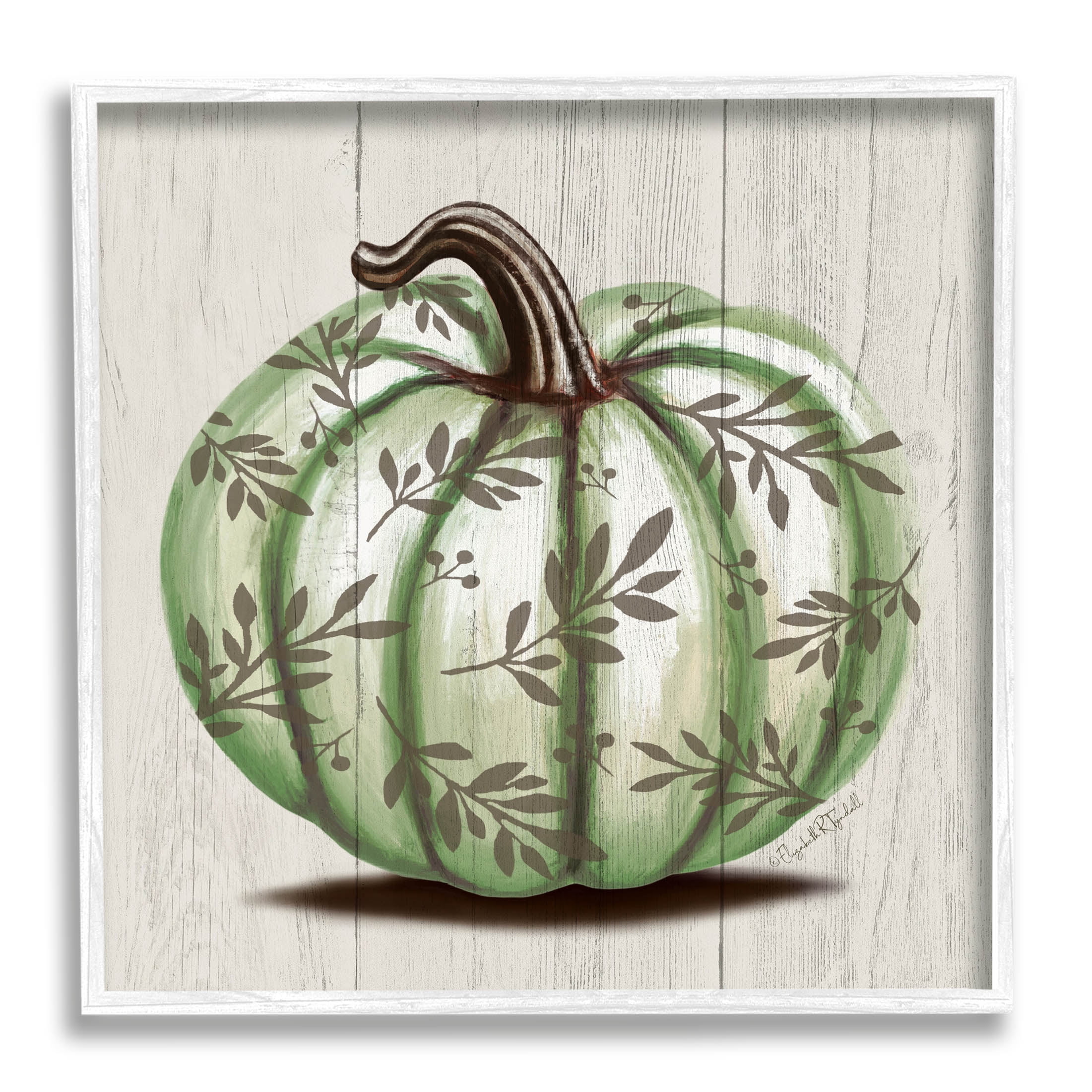 Stupell Industries Green Autumn Pumpkin Patterned Graphic Art White Framed Art Print Wall Art, Design by Elizabeth Tyndall