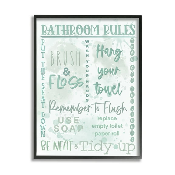 Stupell Industries Green Bathroom Rules Typography Painting Black Framed Art Print Wall Art, 11 x 14