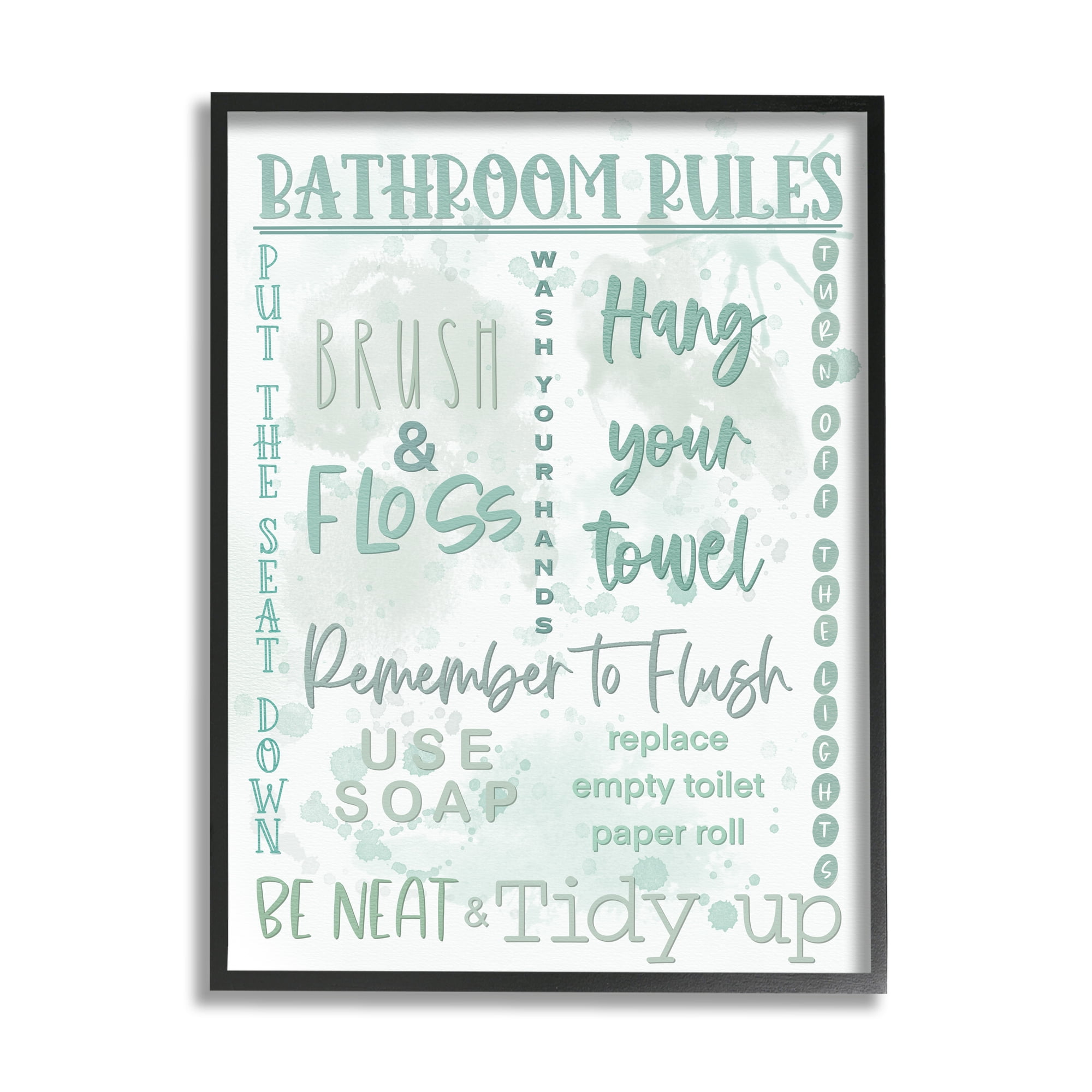 Stupell Industries Green Bathroom Rules Typography Painting Black Framed Art Print Wall Art, 16 x 20