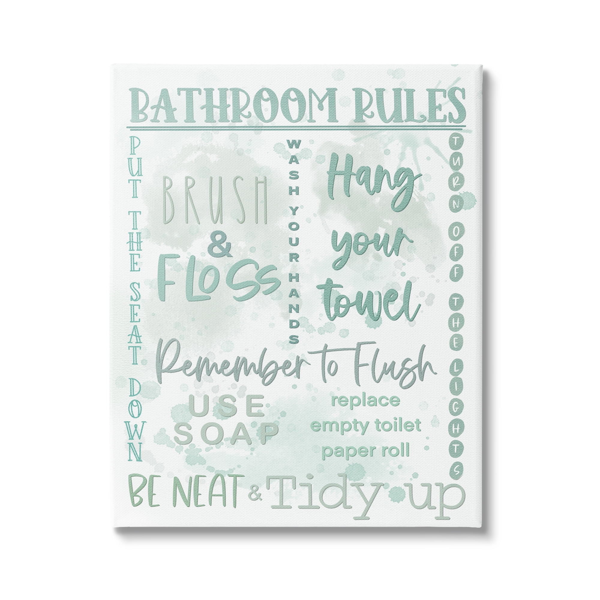 Stupell Industries Green Bathroom Rules Typography Painting Gallery Wrapped Canvas Art Print Wall Art, 24 x 30