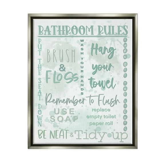 Stupell Industries Green Bathroom Rules Typography Painting Gray Floater Framed Canvas Art Print Wall Art, 25 x 31