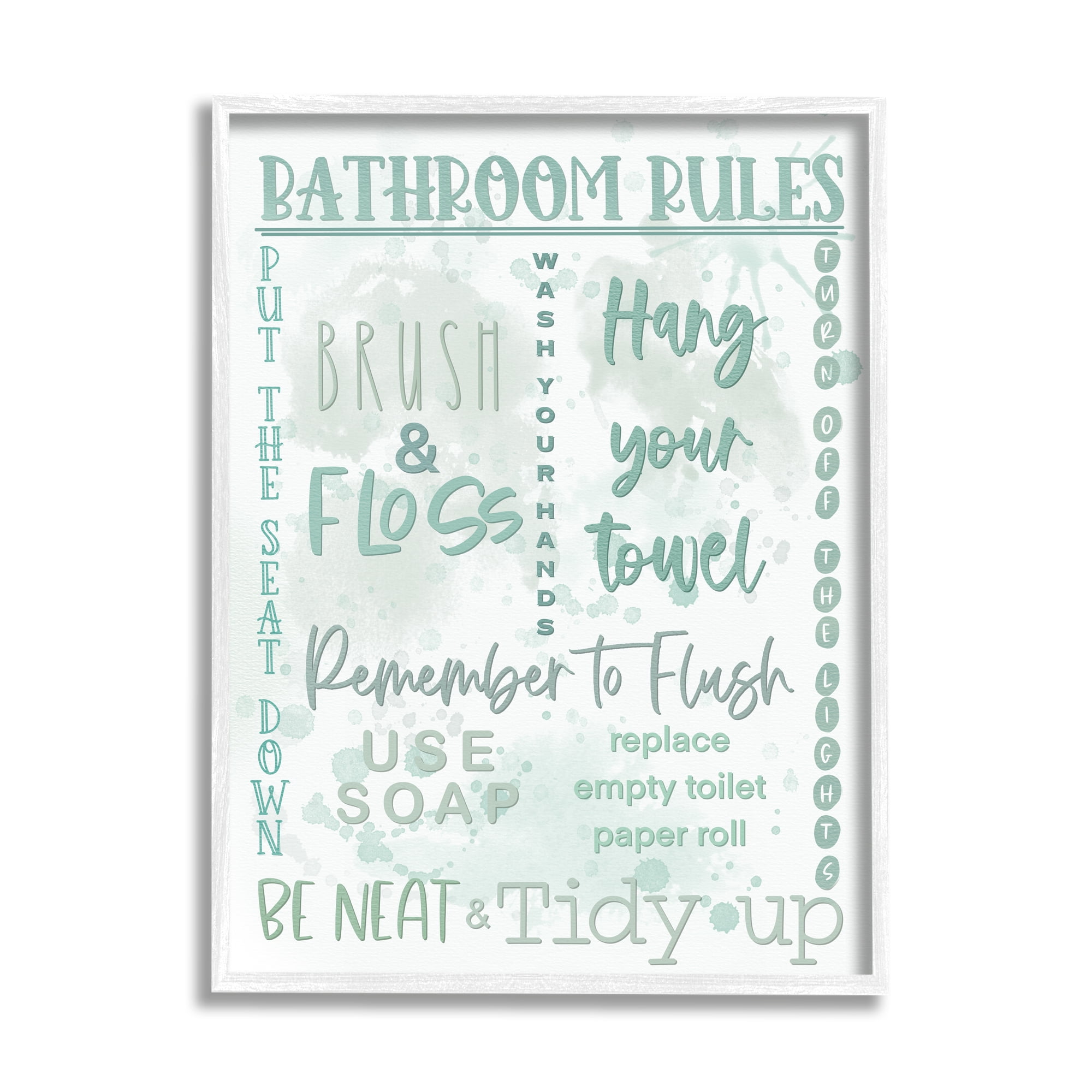 Stupell Industries Green Bathroom Rules Typography Painting White Framed Art Print Wall Art, 16 x 20
