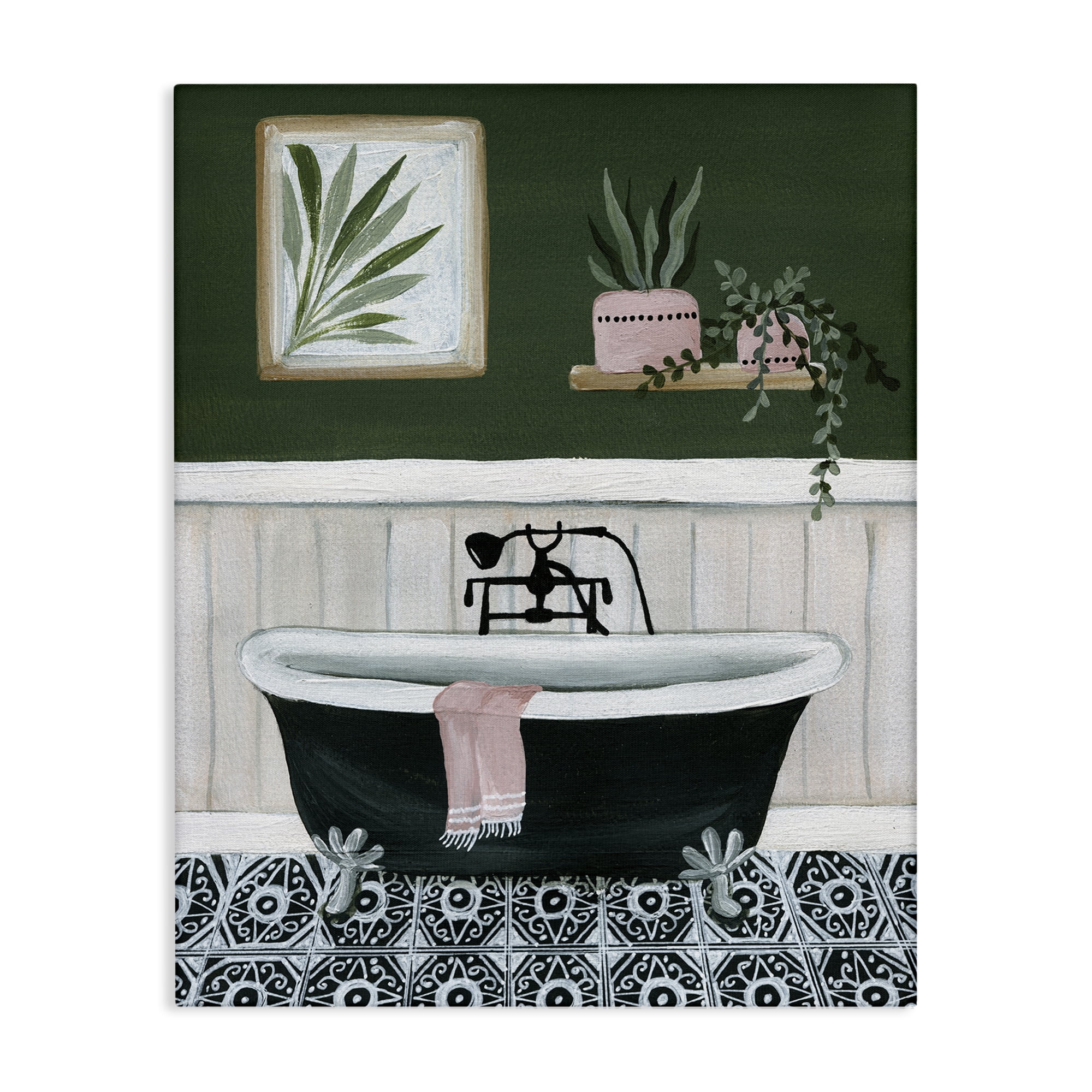 Green Botanical Bathroom Scene Canvas Wall Art, 16 x 20