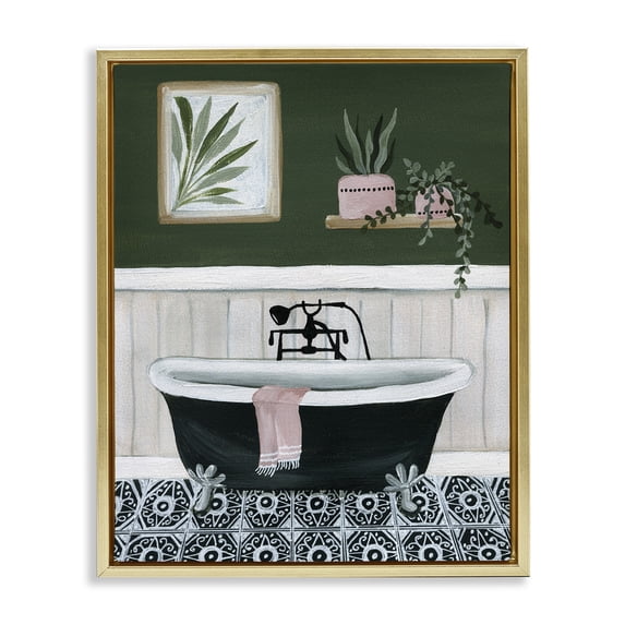 Stupell Industries Eclectic Green Bathroom Scene Gold Floating Frame Canvas Art, 25 x 31, by Yvette St. Amant