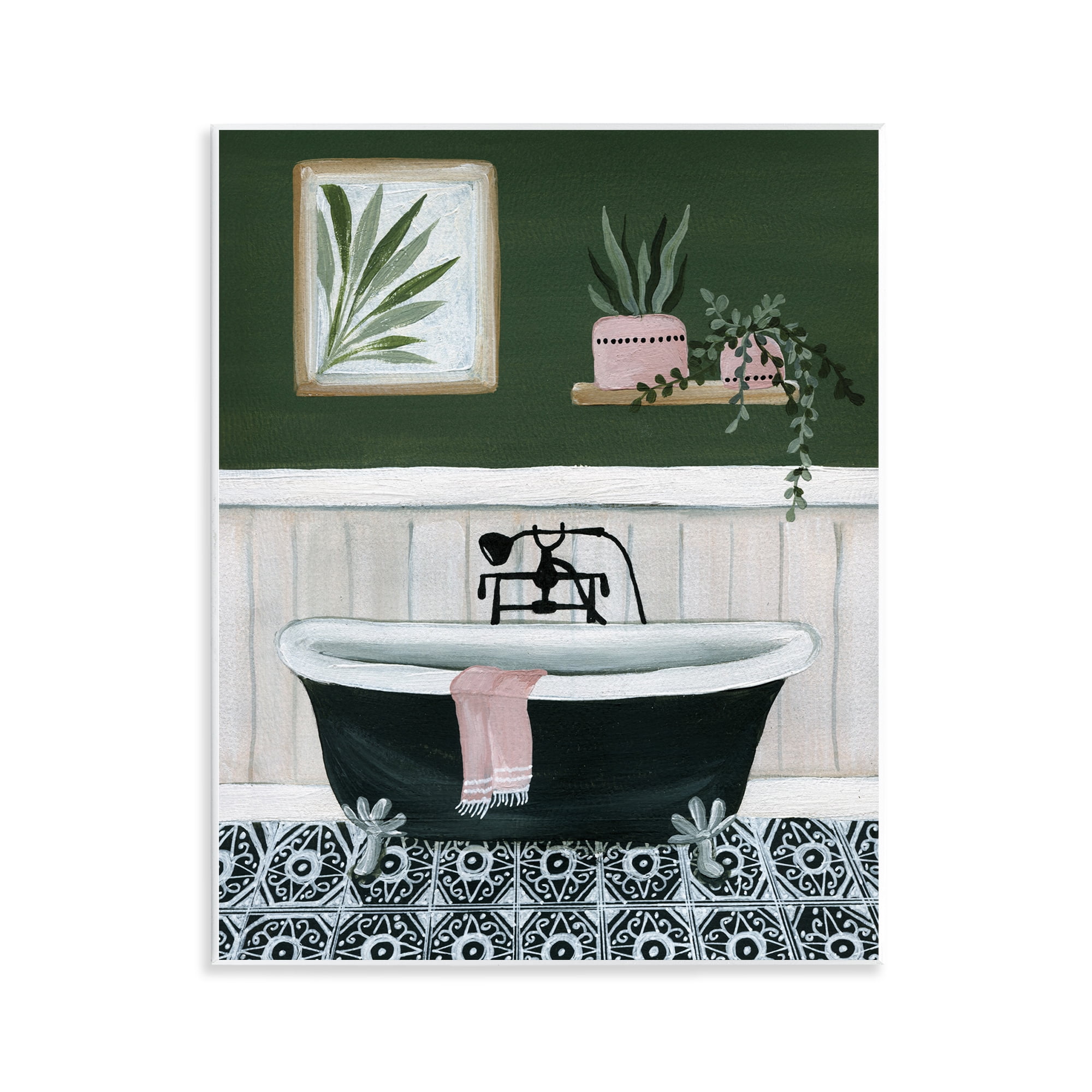 Stupell Industries Green Bathroom Scene Typography Painting Unframed Art Print Wall Art, 11 x 14