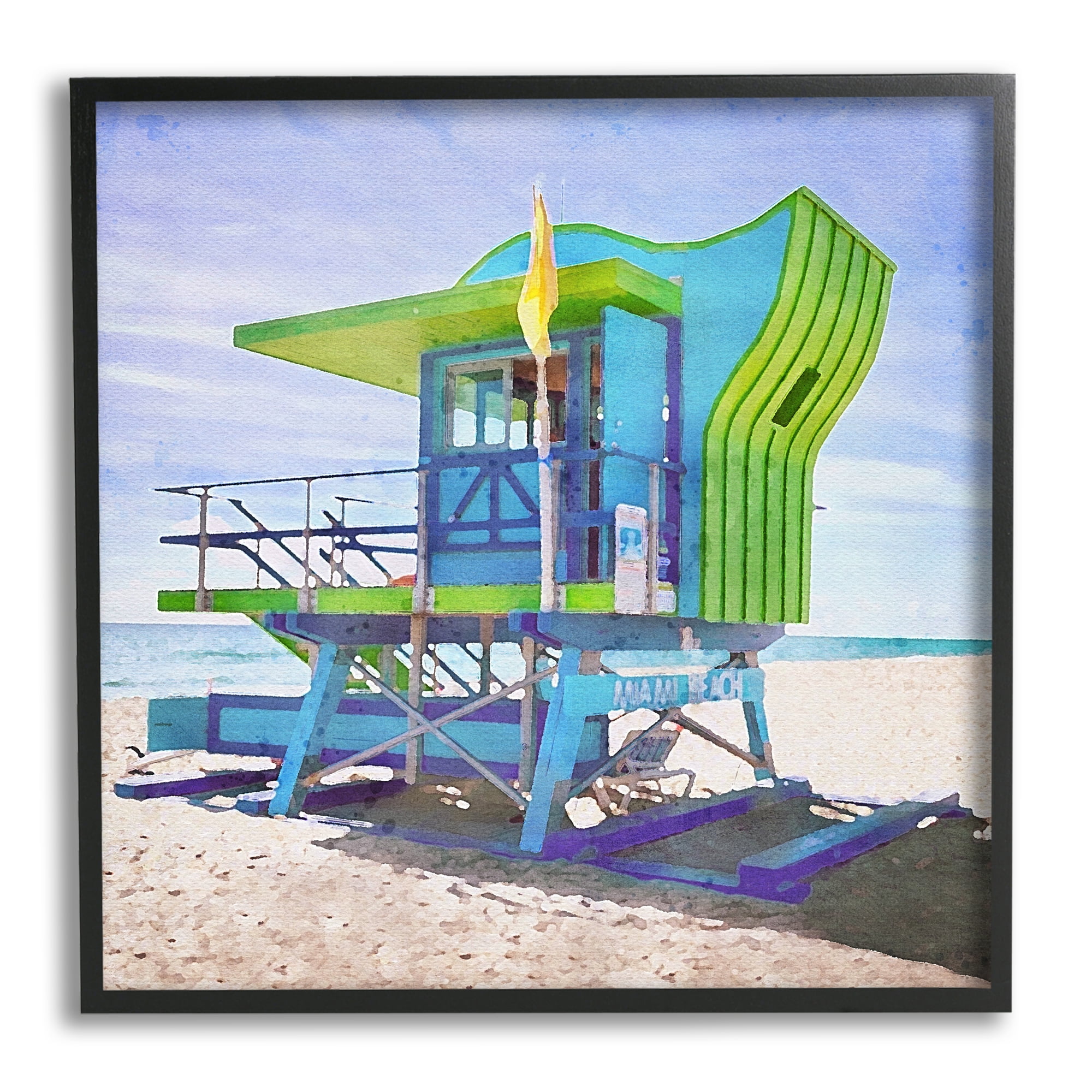 Stupell Industries Green Beach Hut Nature Painting Black Framed Art Print Wall Art, 17 x 17