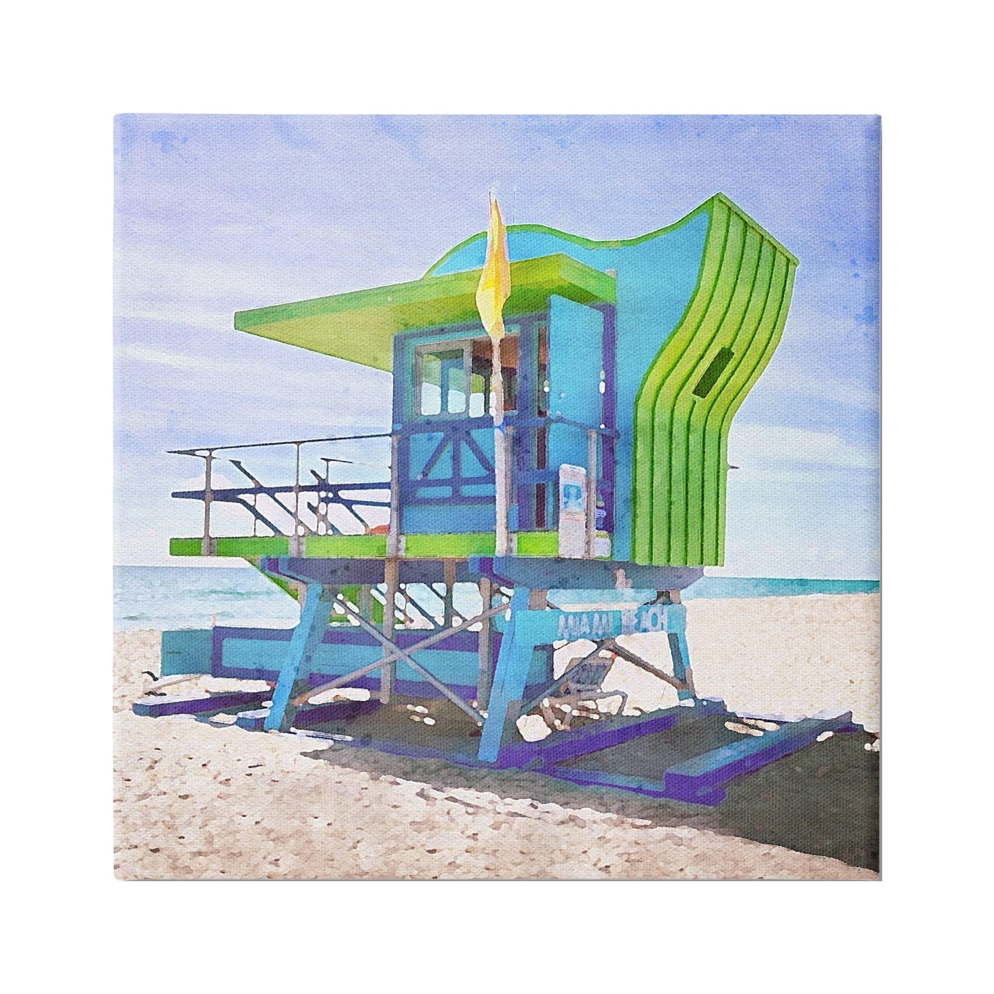 Stupell Industries Green Beach Hut Nature Painting Gallery Wrapped Canvas Print Wall Art, 36 x 36