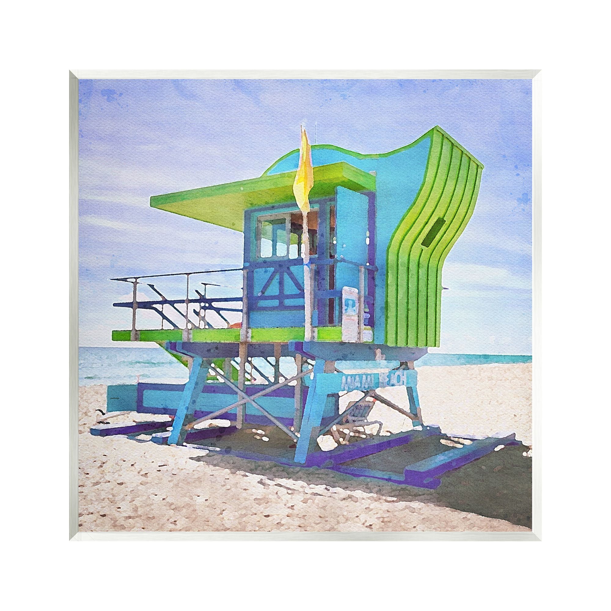 Stupell Industries Green Beach Hut Nature Painting Unframed Art Print Wall Art, 12 x 12