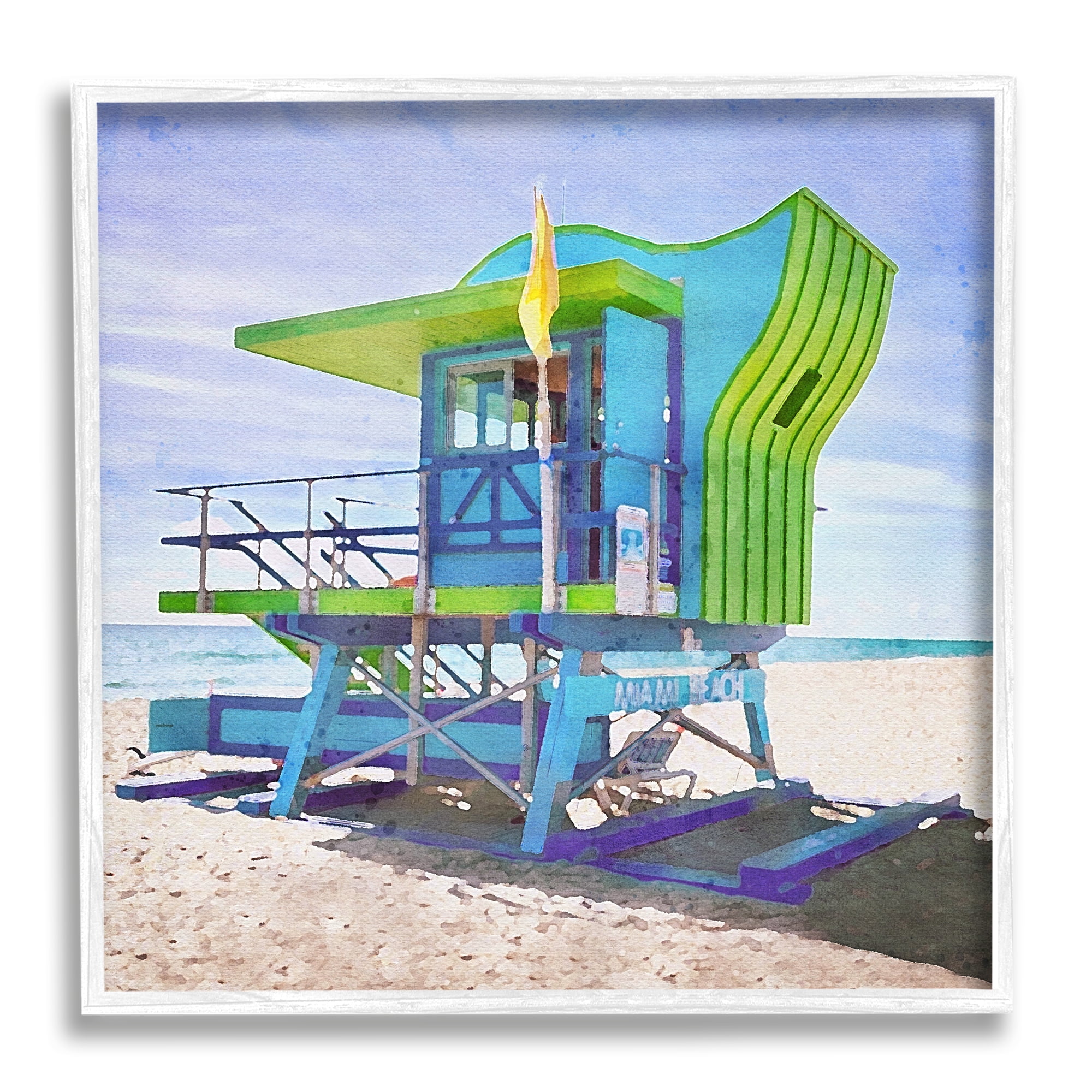 Stupell Industries Green Beach Hut Nature Painting White Framed Art Print Wall Art, 24 x 24