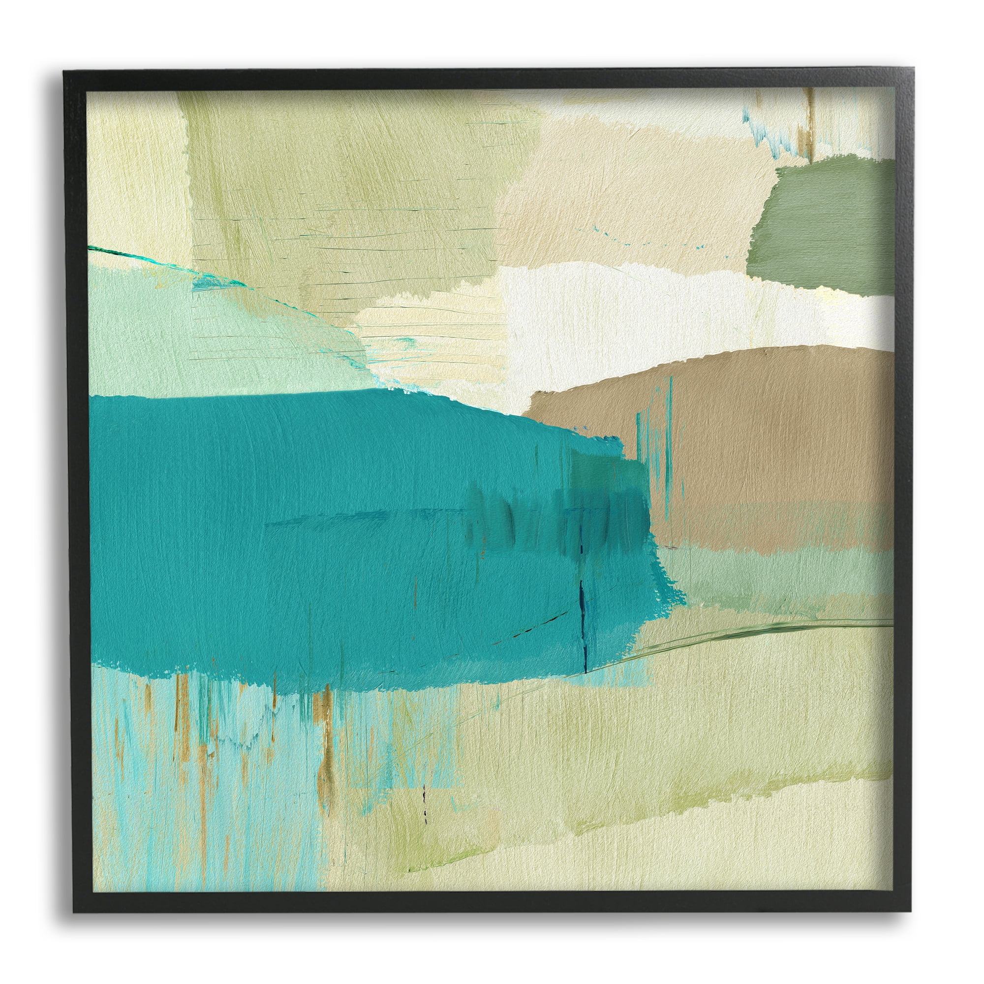 Stupell Industries Green & Blue Abstraction Abstract Painting Black Framed Art Print Wall Art, 17 x 17
