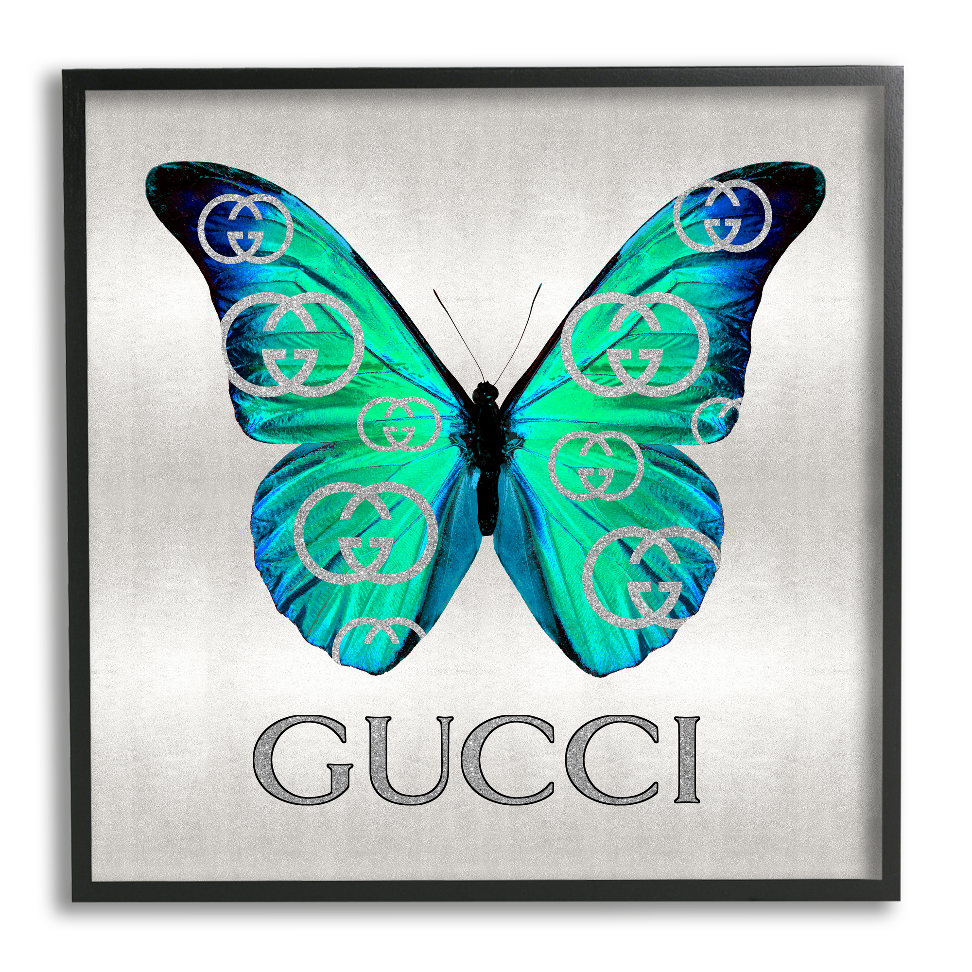 Stupell Industries Green & Blue Butterfly Animals & Insects Painting Black Framed Art Print Wall Art, 17 x 17