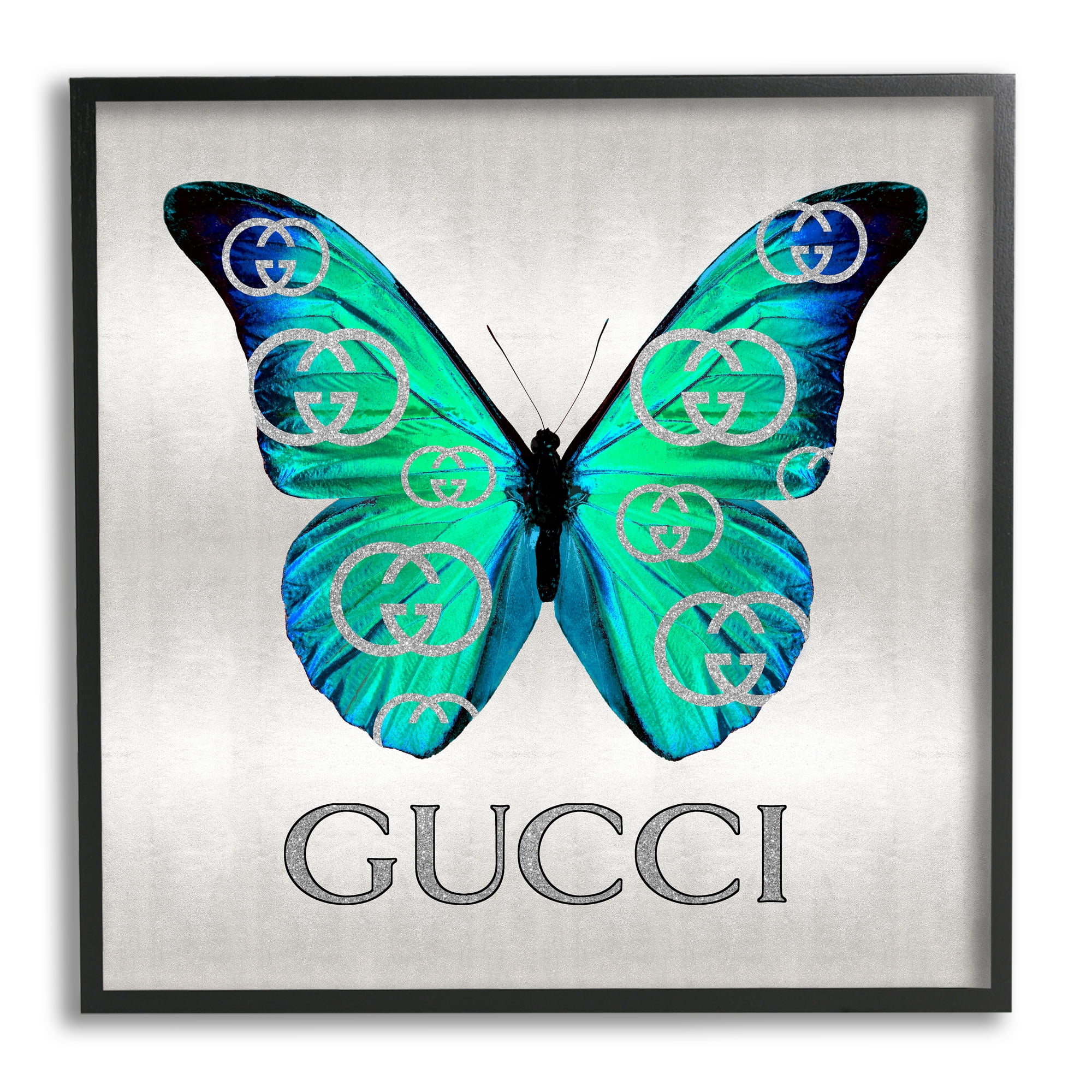 Stupell Industries Green & Blue Butterfly Animals & Insects Painting Black Framed Art Print Wall Art, 24 x 24