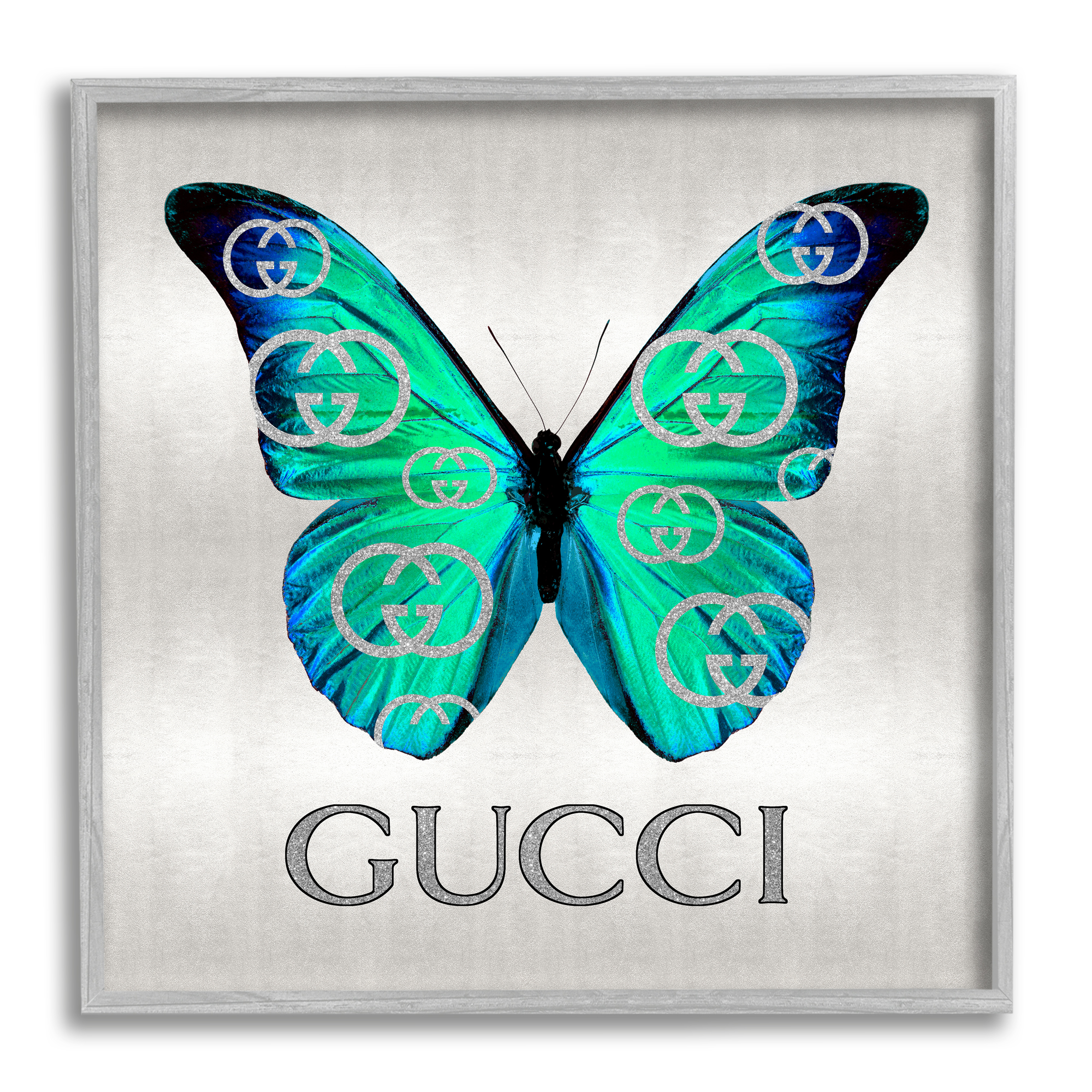 Stupell Industries Green & Blue Butterfly Animals & Insects Painting Gray Framed Art Print Wall Art, 12 x 12