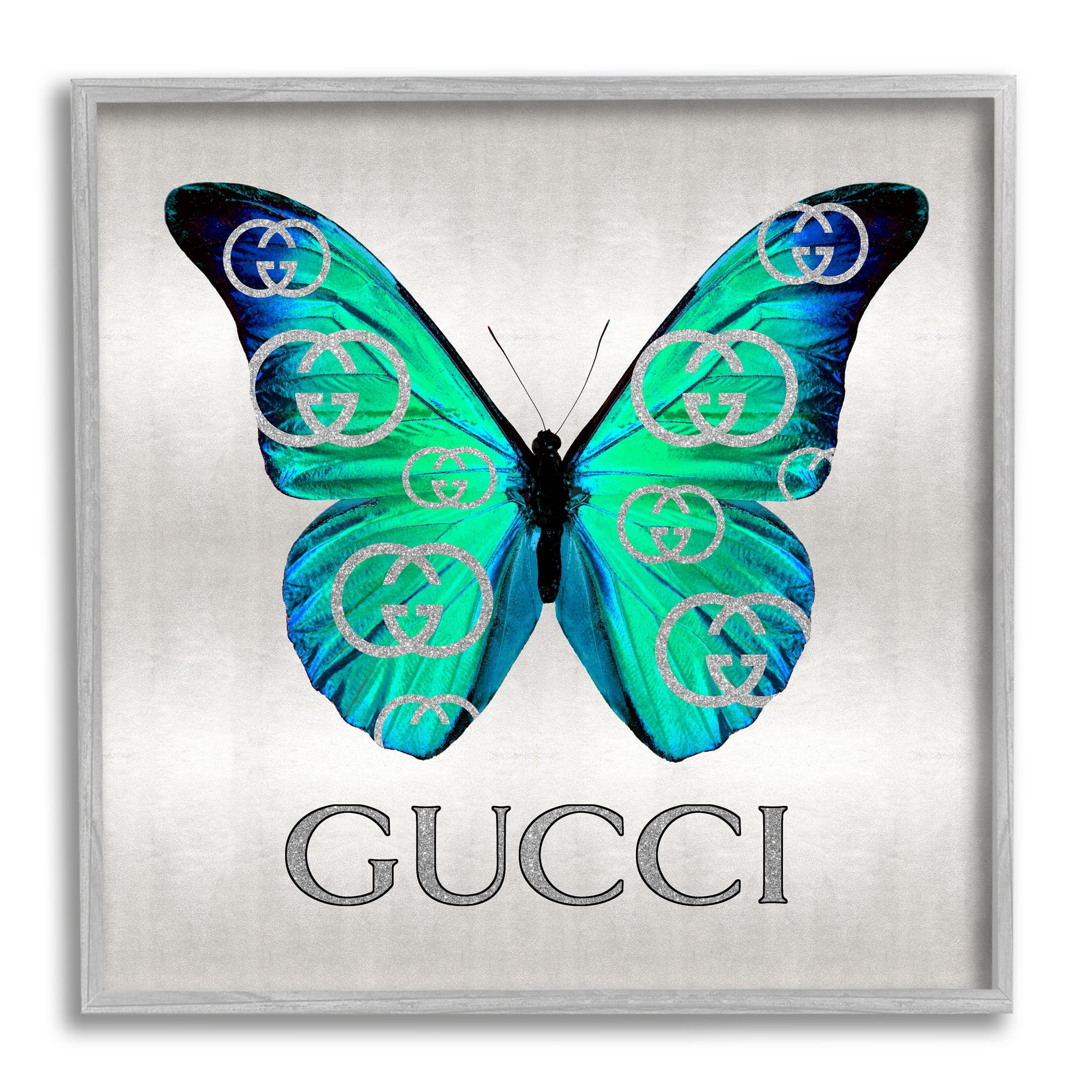 Stupell Industries Green & Blue Butterfly Animals & Insects Painting Gray Framed Art Print Wall Art, 17 x 17