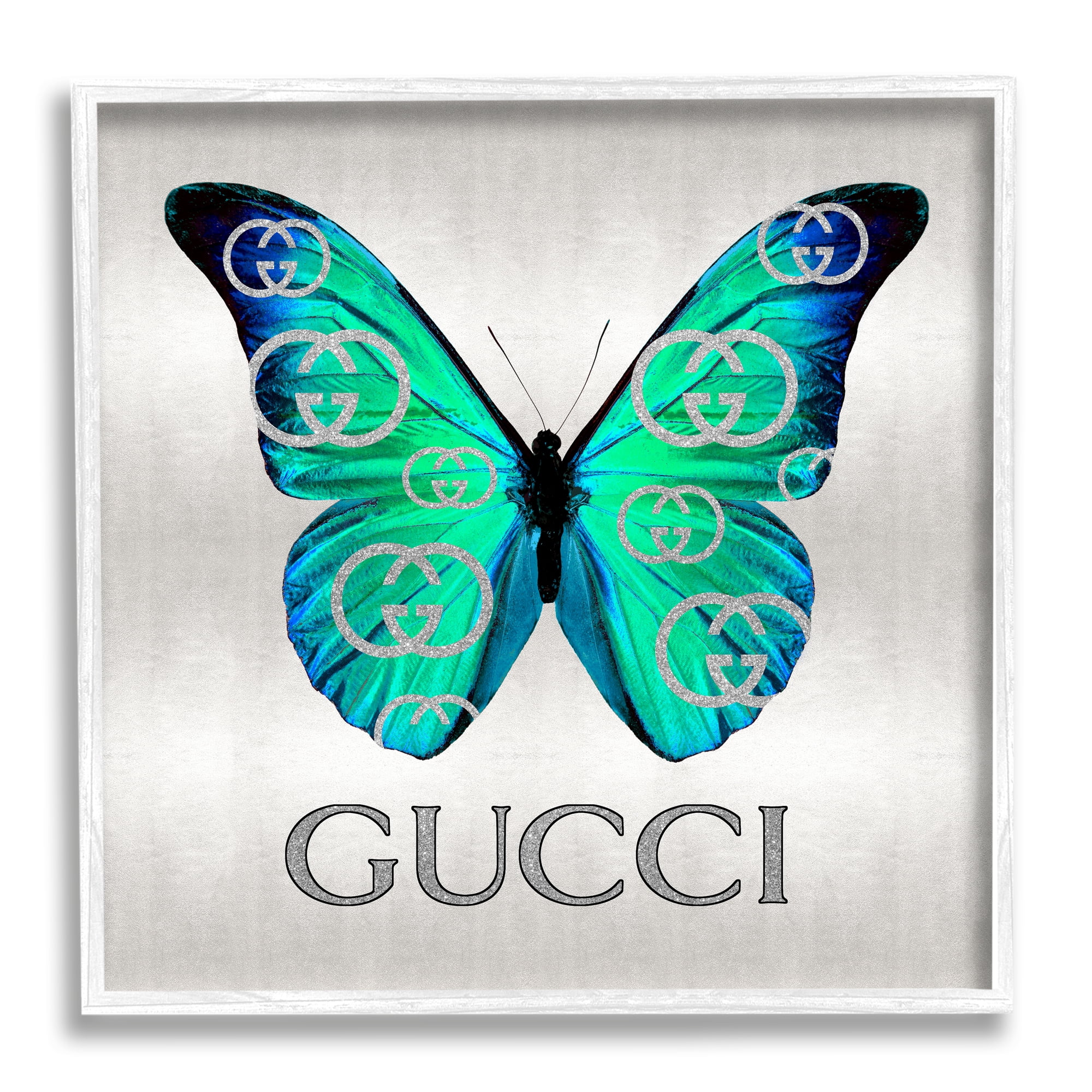 Stupell Industries Green & Blue Butterfly Animals & Insects Painting White Framed Art Print Wall Art, 17 x 17