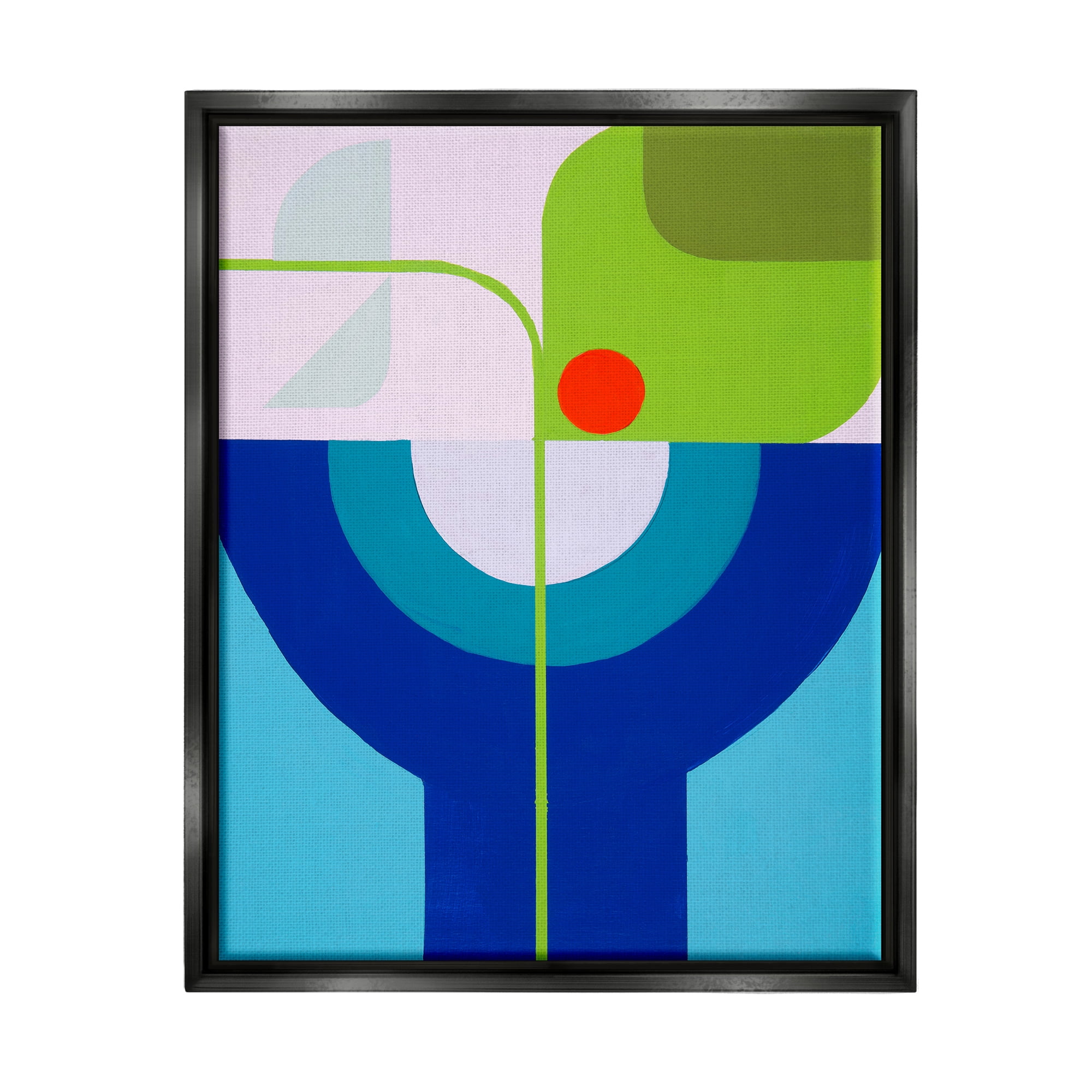 Stupell Industries Green & Blue Geometric Abstract Painting Black Floater Framed Canvas Art Print Wall Art, 25 x 31