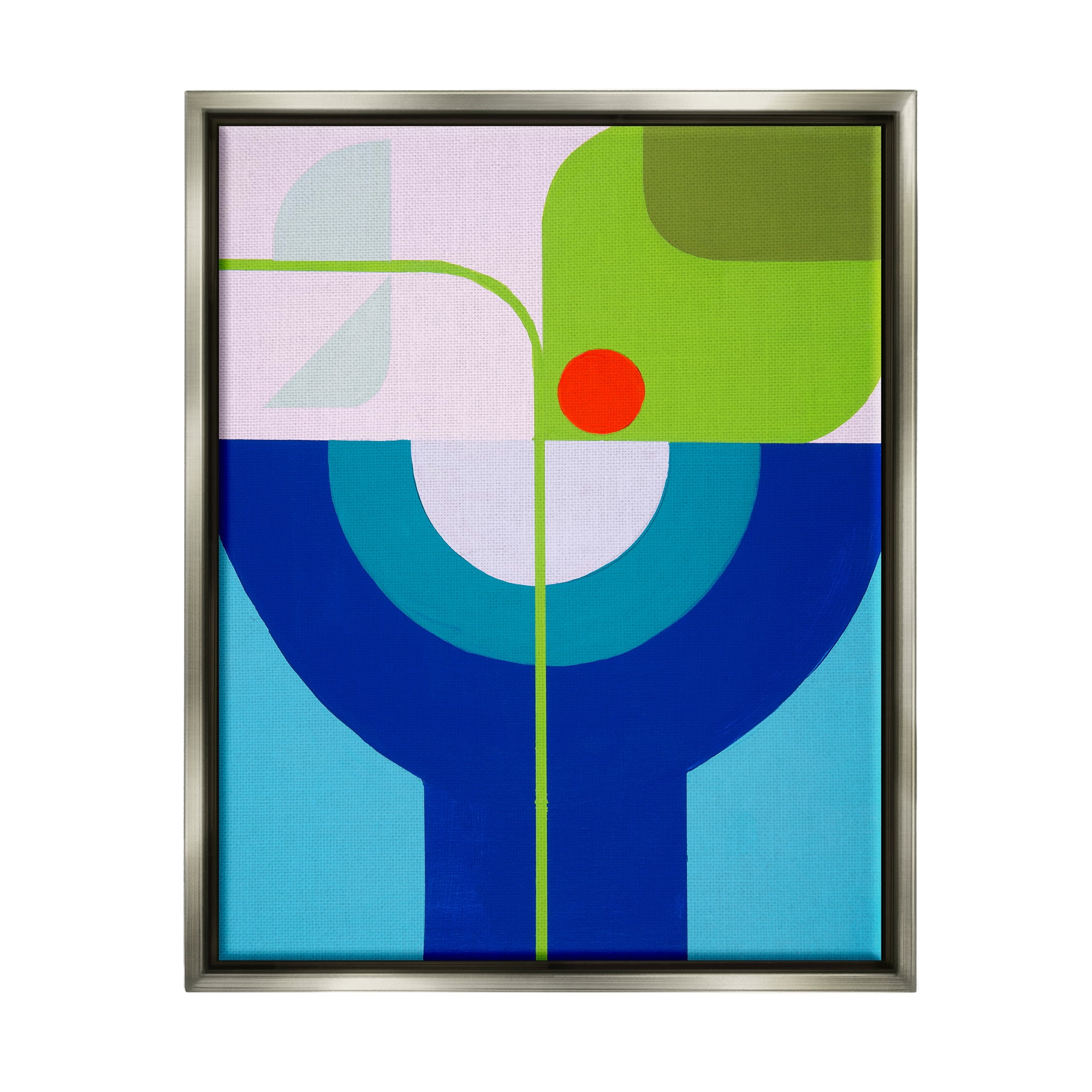 Stupell Industries Green & Blue Geometric Abstract Painting Gray Floater Framed Canvas Art Print Wall Art, 25 x 31