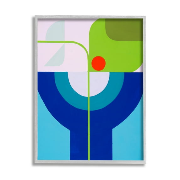 Stupell Industries Green & Blue Geometric Abstract Painting Gray Framed Art Print Wall Art, 11 x 14
