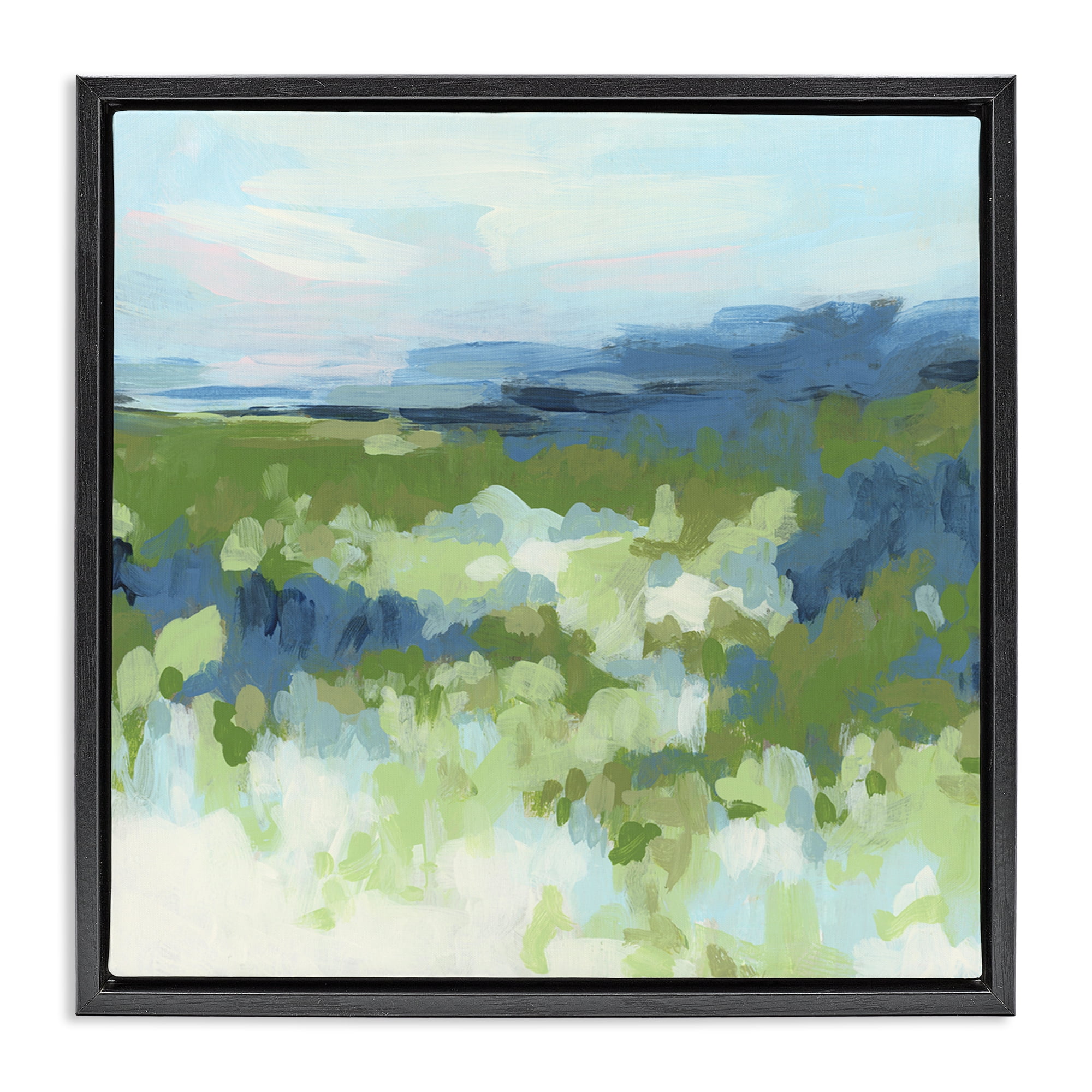 Stupell Industries Green & Blue Nature Abstract Painting Black Floater Framed Canvas Art Print Wall Art, 25 x 25
