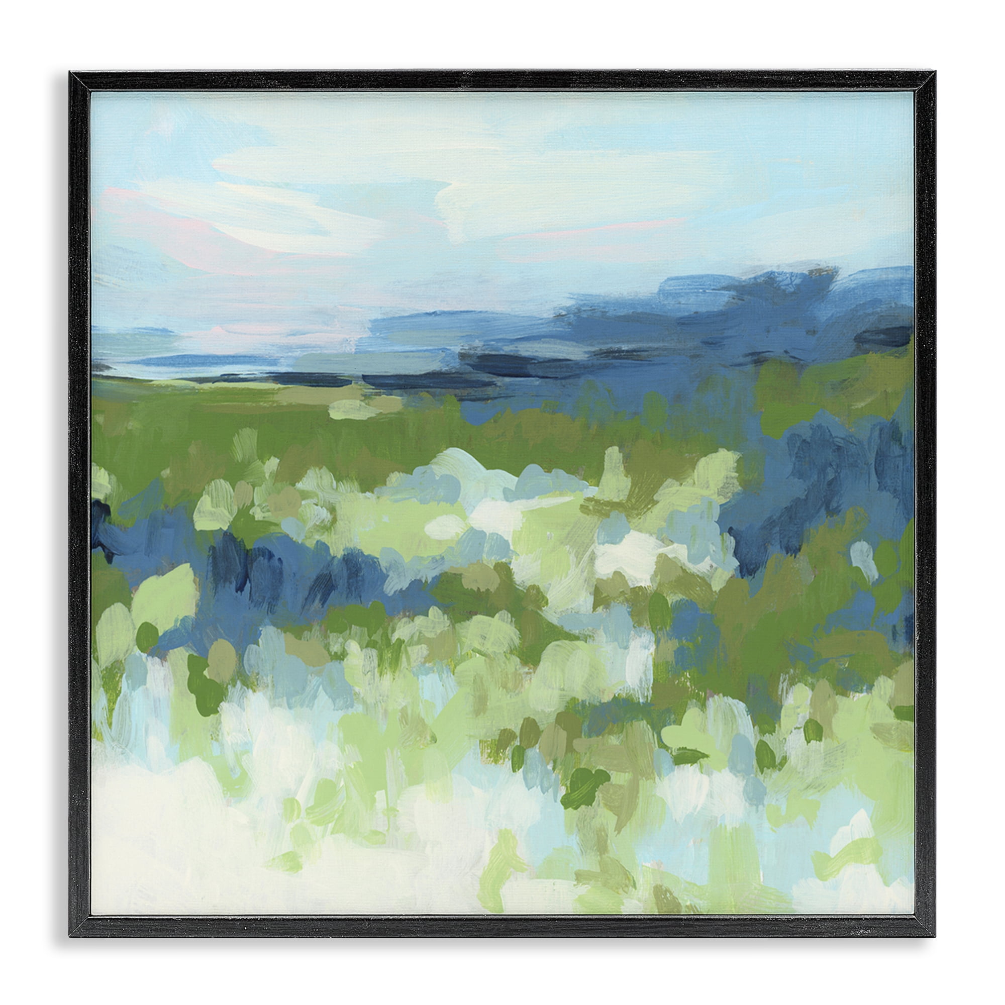 Stupell Industries Green & Blue Nature Abstract Painting Black Framed Art Print Wall Art, 24 x 24