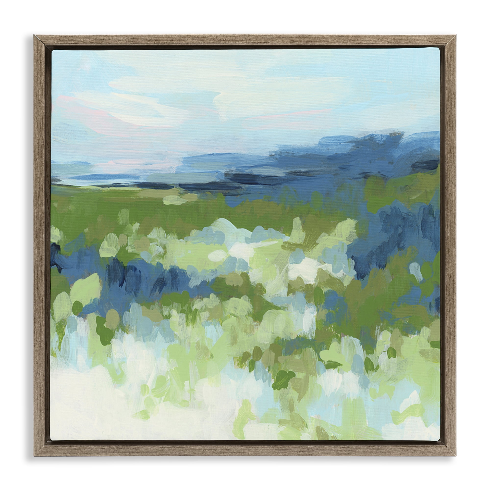 Stupell Industries Green & Blue Nature Abstract Painting Brown Floater Framed Canvas Art Print Wall Art, 25 x 25