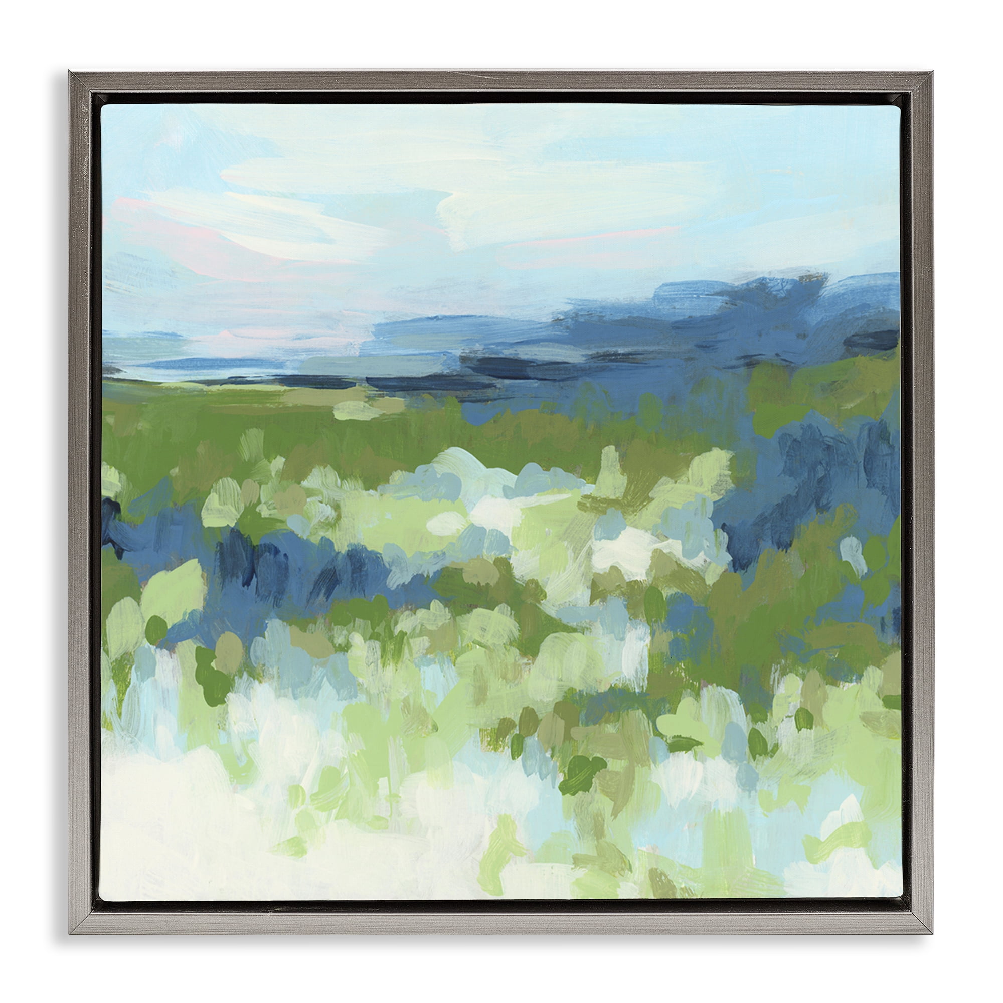 Stupell Industries Green & Blue Nature Abstract Painting Gray Floater Framed Canvas Art Print Wall Art, 25 x 25