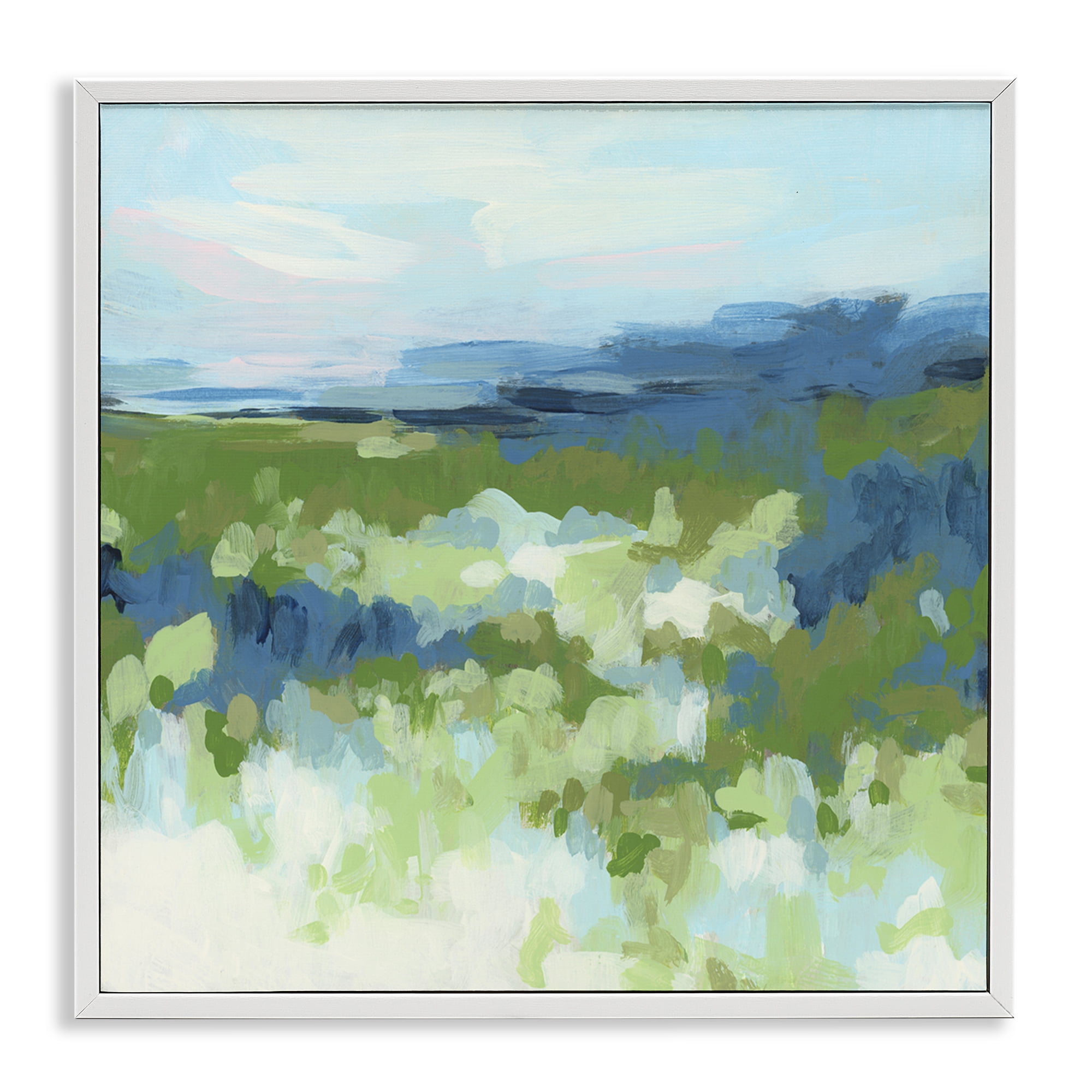 Stupell Industries Green & Blue Nature Abstract Painting White Framed Art Print Wall Art, 17 x 17