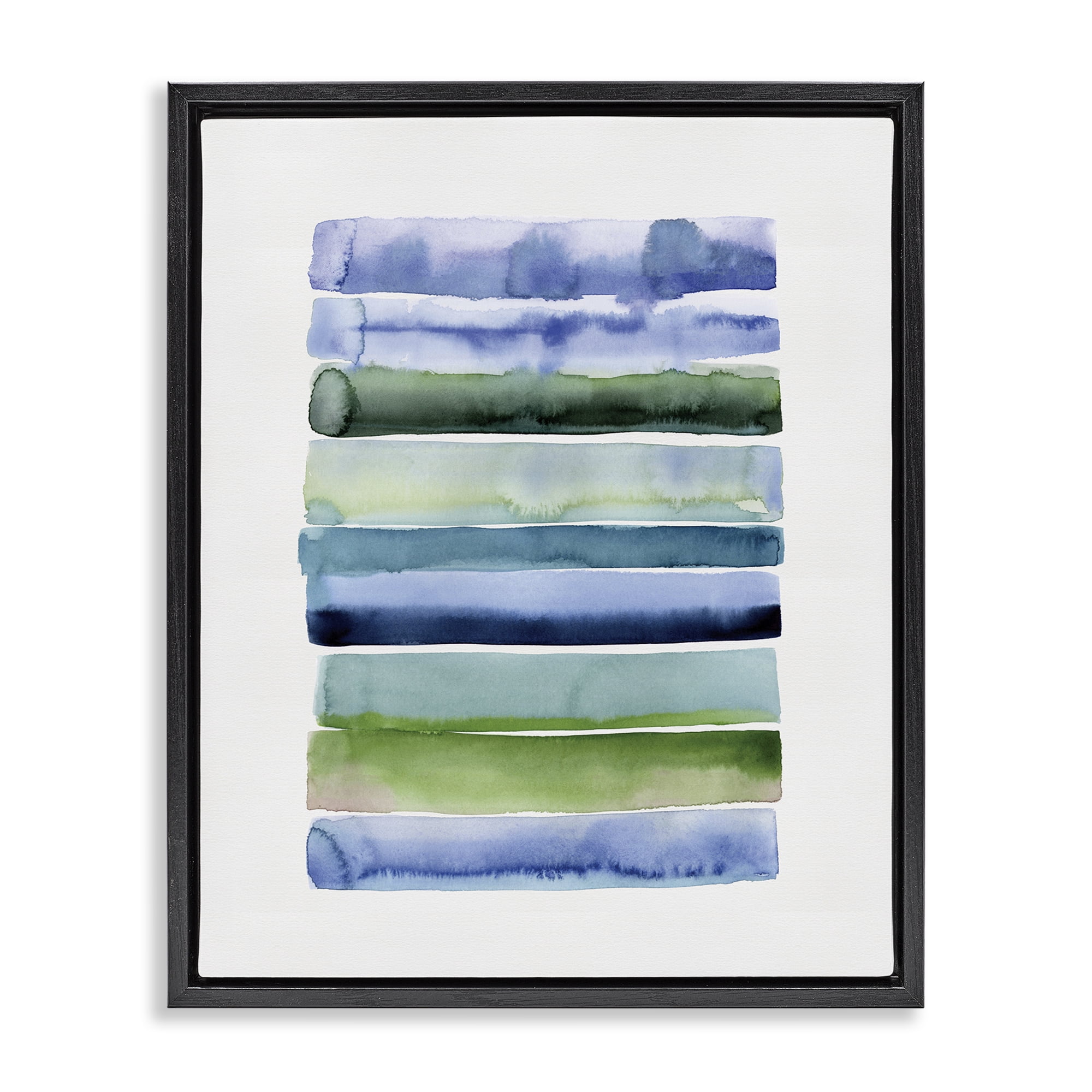 Stupell Industries Green & Blue Ombre Stripes Abstract Painting Black Floater Framed Canvas Art Print Wall Art, 25 x 31