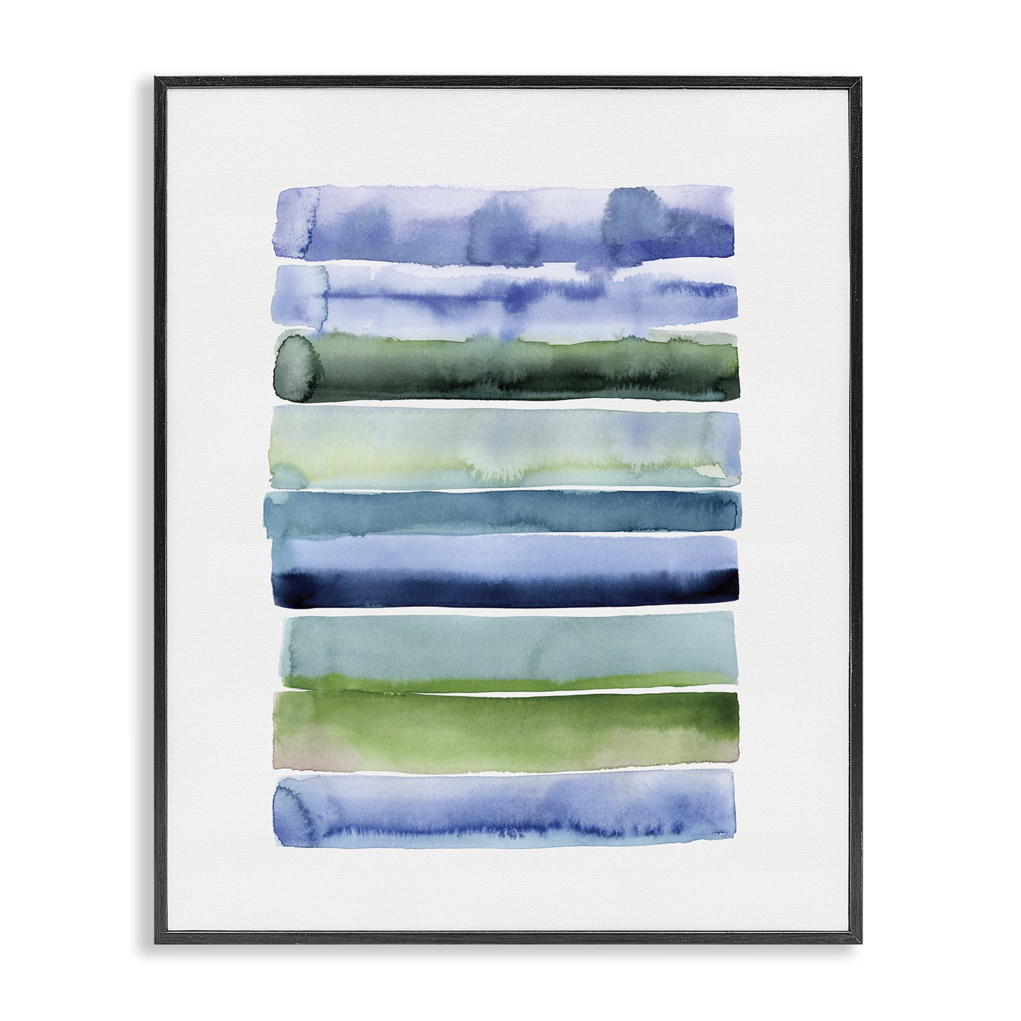 Stupell Industries Green & Blue Ombre Stripes Abstract Painting Black Framed Art Print Wall Art, 24 x 30