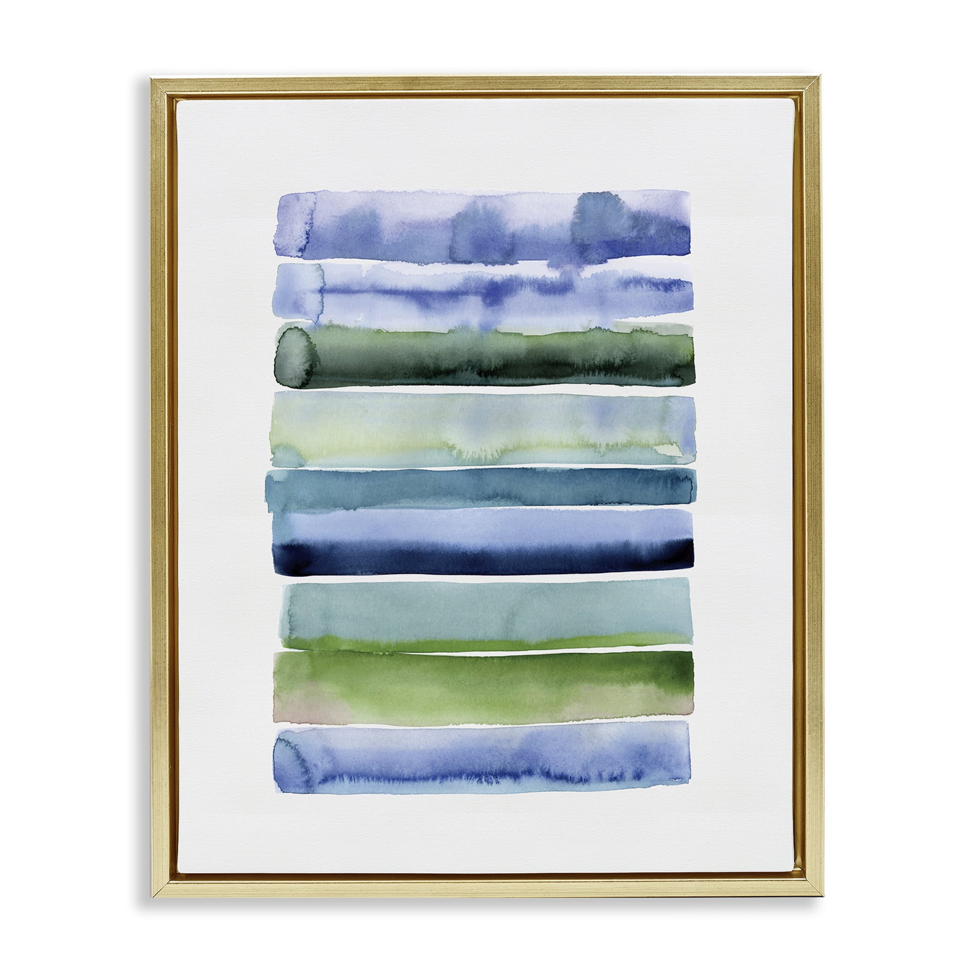 Stupell Industries Green & Blue Ombre Stripes Abstract Painting Gold Floater Framed Canvas Art Print Wall Art, 17 x 21