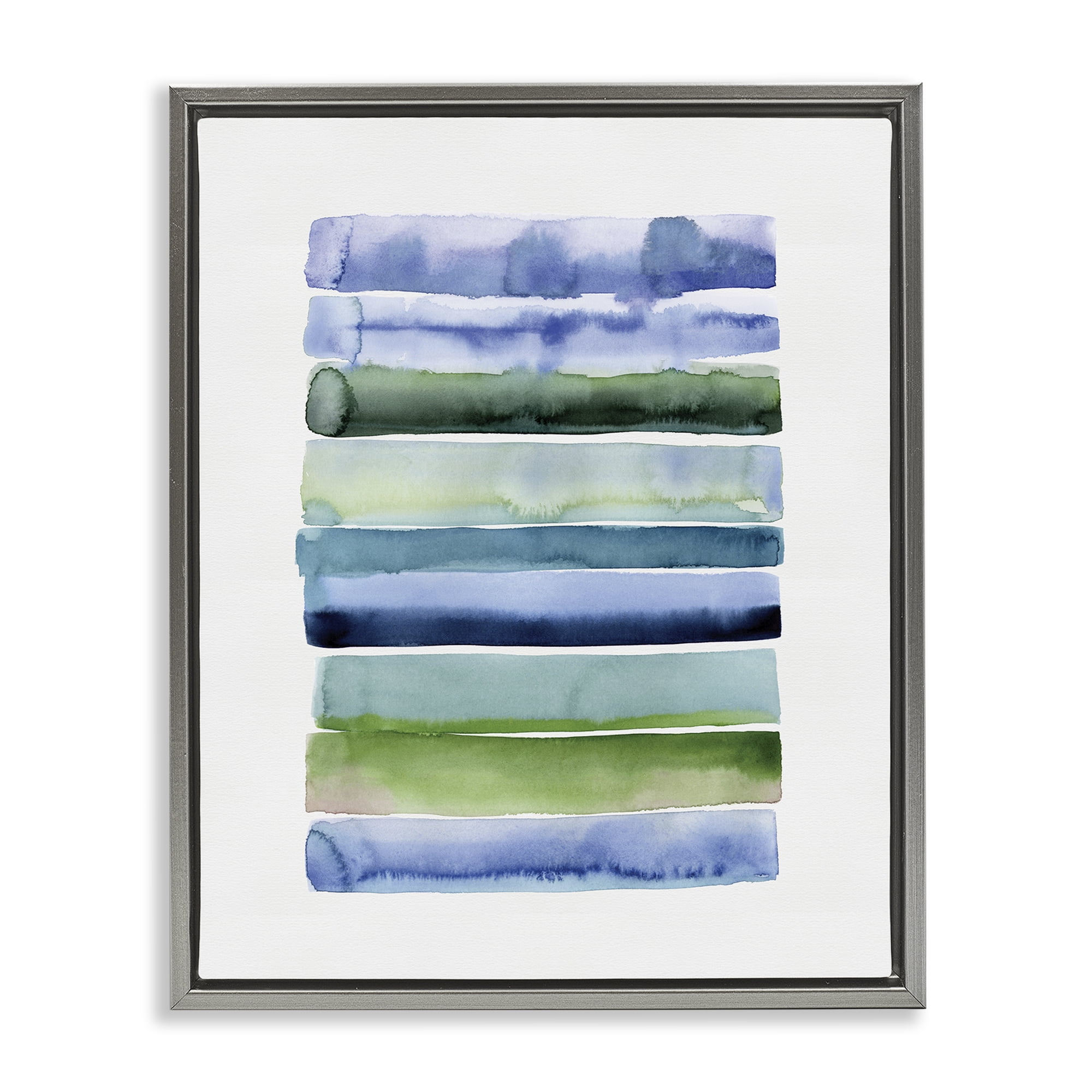 Stupell Industries Green & Blue Ombre Stripes Abstract Painting Gray Floater Framed Canvas Art Print Wall Art, 25 x 31