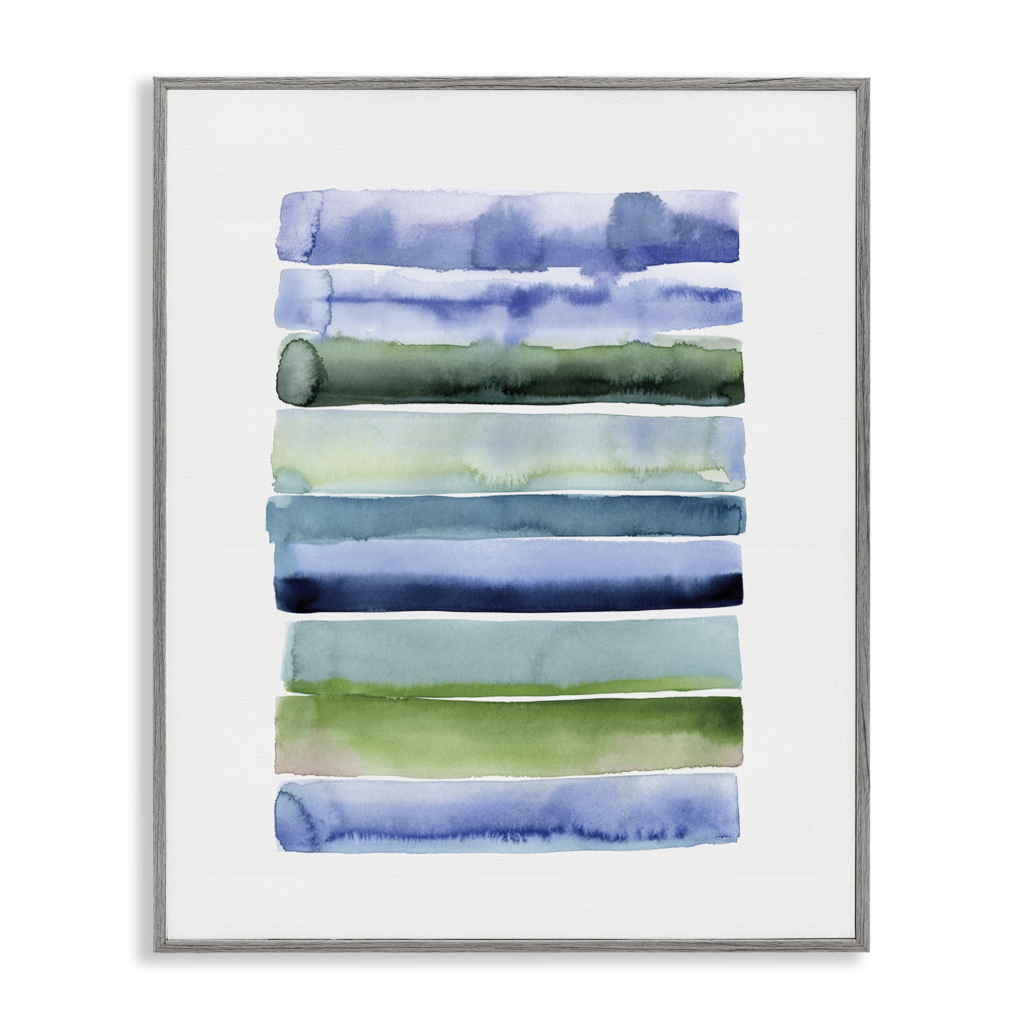 Stupell Industries Green & Blue Ombre Stripes Abstract Painting Gray Framed Art Print Wall Art, 16 x 20
