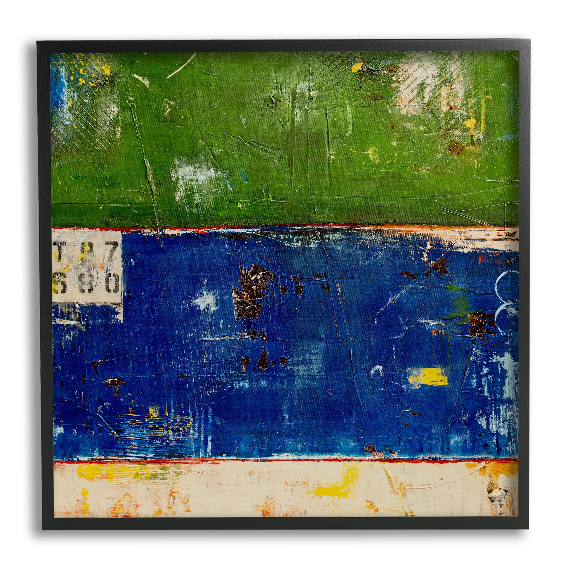 Stupell Industries Green Blue Striped Street Style Stencil Rustic Abstract Painting Black Framed Art Print Wall Art, Design by Erin Ashley